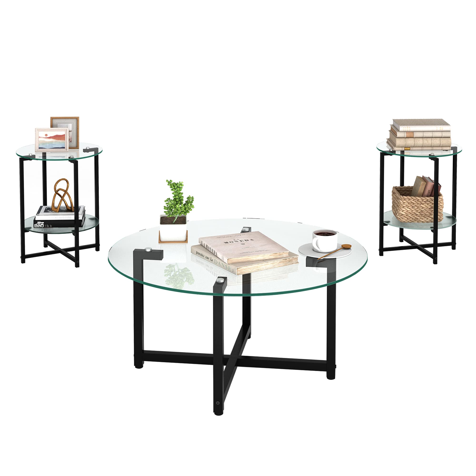 Modern 3-Piece Round Coffee Table Set - 36