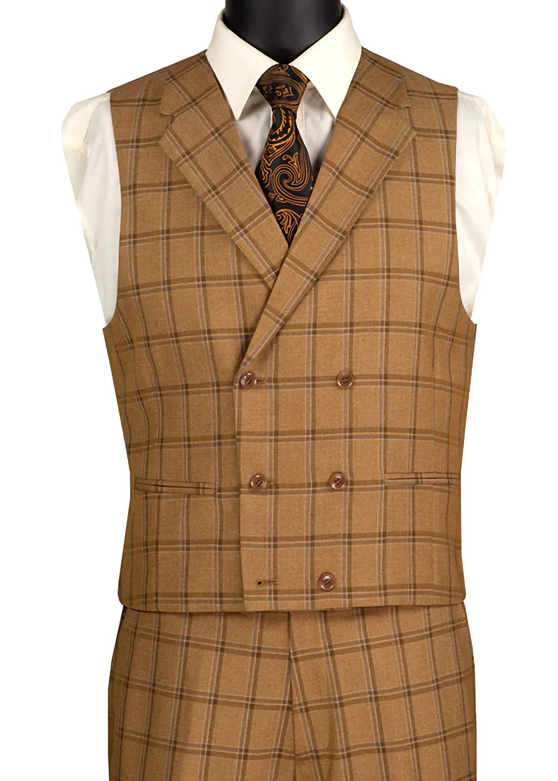 Tessori Collection Modern Fit Windowpane 3-Piece Suit in Camel | Business Formal Attire for Men, Office Wear & Special Occasions