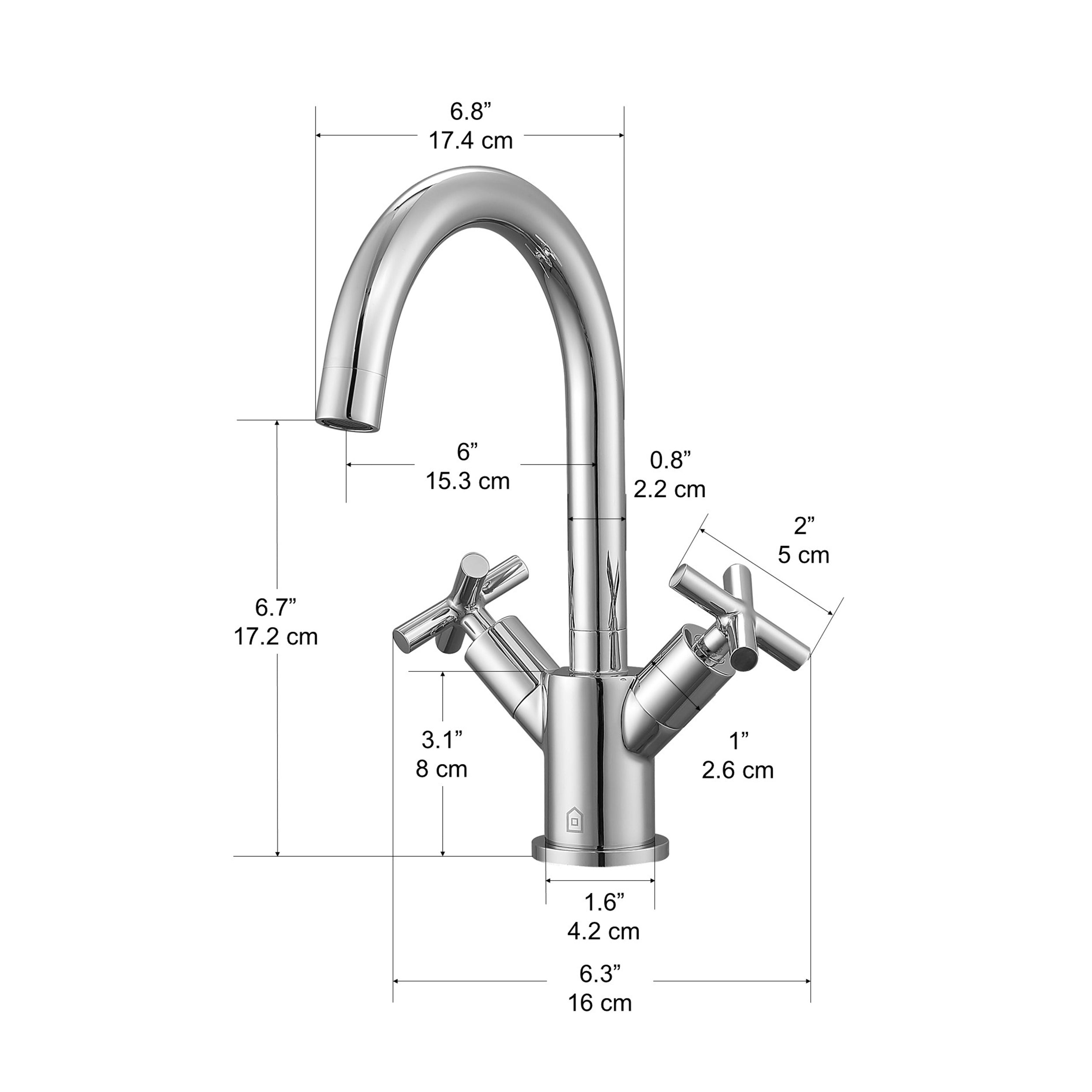 Chrome Single Hole Cross Handle Bathroom Faucet - Ava Series | Modern Water-Saving Design for Sink, Vanity & Powder Room Installation