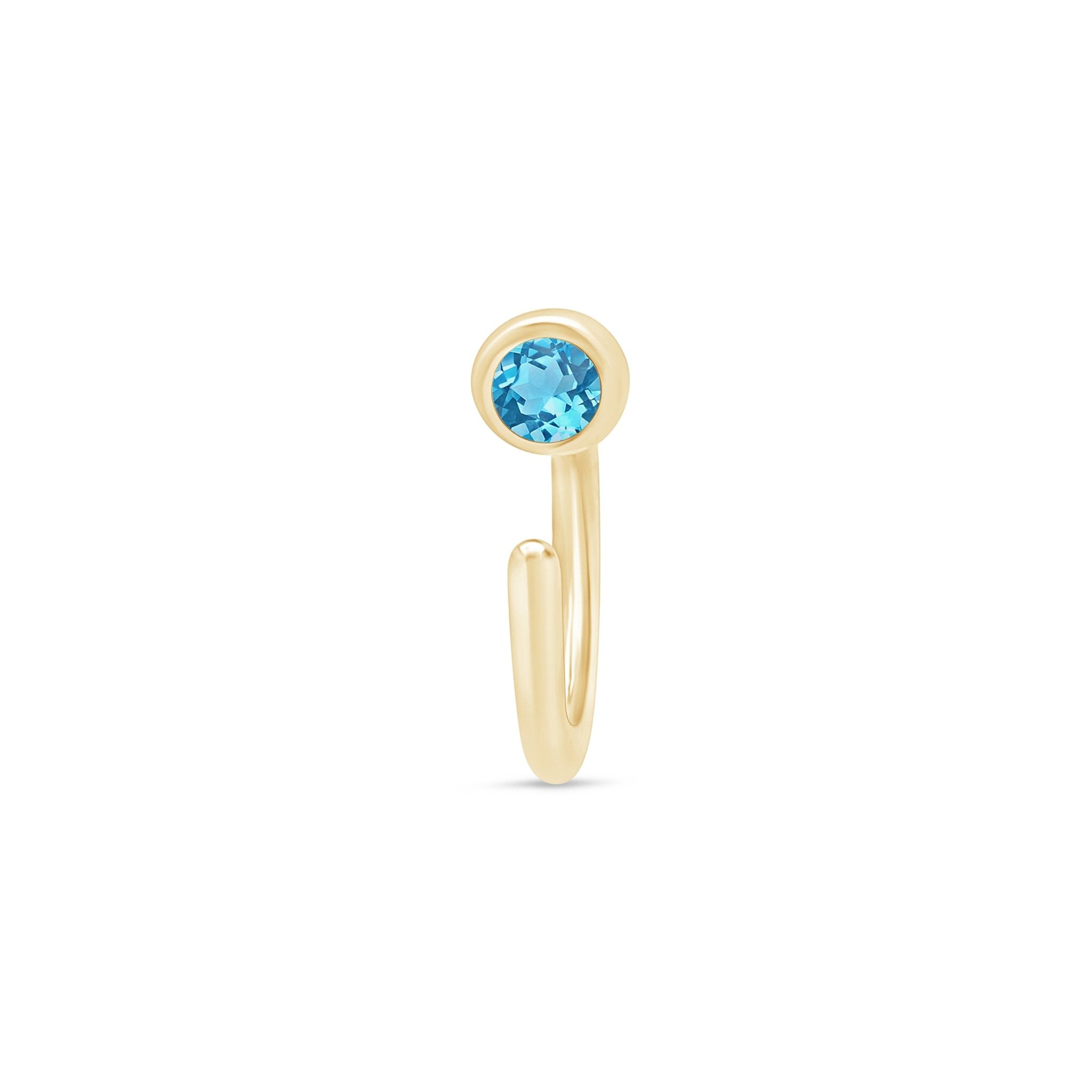 14k Yellow Gold Blue Topaz Ear Cuff - Elegant Non-Pierced Ear Jewelry for Women - Perfect for Parties, Weddings & Everyday Wear