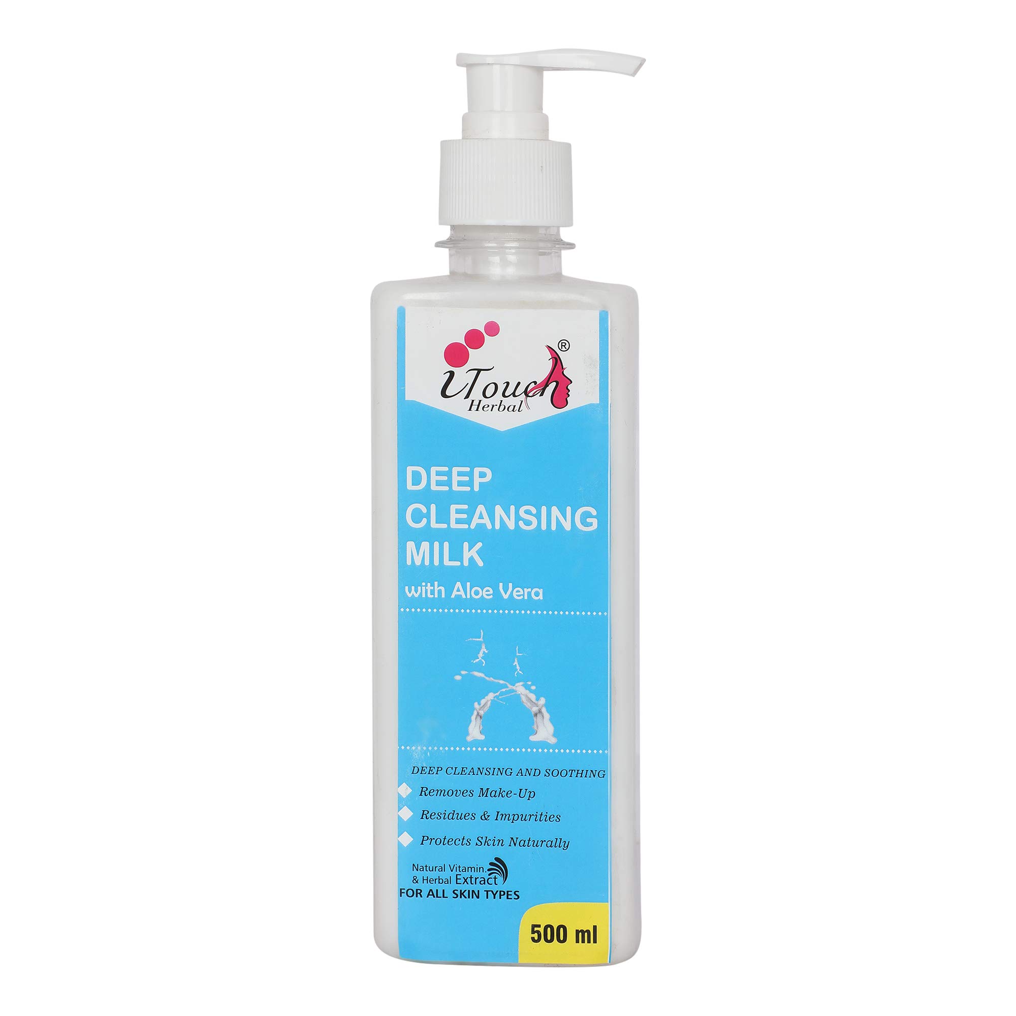 I TOUCH Herbal Deep Cleansing Milk 500ml - Gentle Facial Cleanser for Acne & Oily Skin - Perfect for Daily Skincare Routine & Makeup Removal