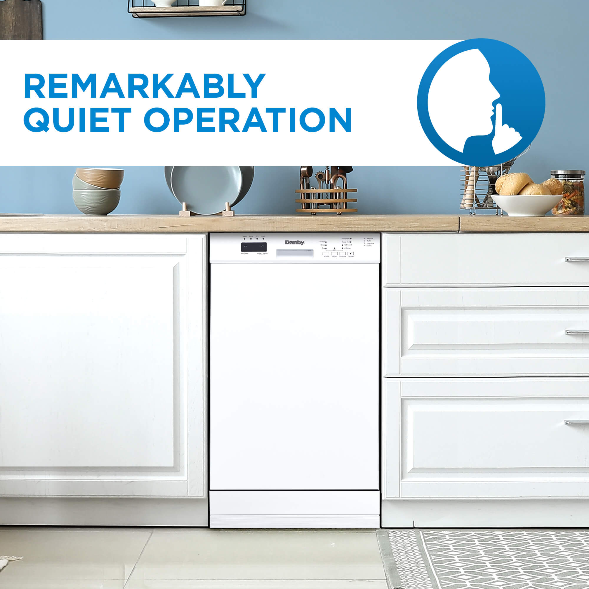 Danby DDW18D1EW 18 Inch Built-In Dishwasher - Energy Efficient, Quiet Operation, White Finish - Perfect for Small Kitchens & Apartments