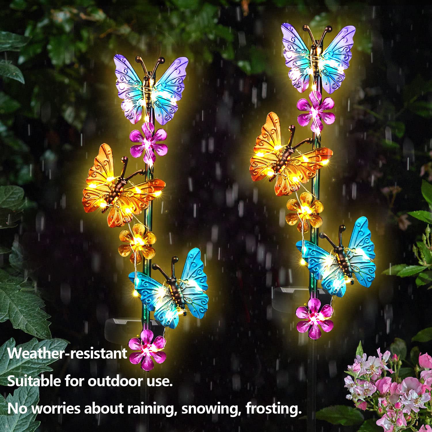 Solar Powered Outdoor Garden Lights - Waterproof Butterfly Stake Lights for Yard, Lawn, Patio & Pathway Decor (2 Pack) | Perfect for Landscape Lighting, Backyard Ambiance & Nighttime Safety