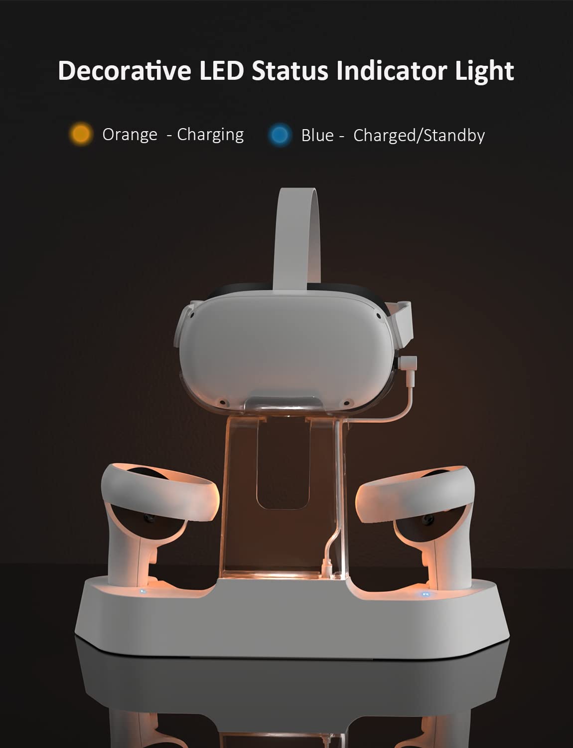 NexiGo Enhanced Charging Dock with LED Light for Oculus/Meta Quest 2 VR Headset - Compatible with Elite Strap with Battery, Includes Headset Stand, Controller Mount & 2 Rechargeable Batteries (White) - Perfect for VR Gaming Setup & Organized Storage
