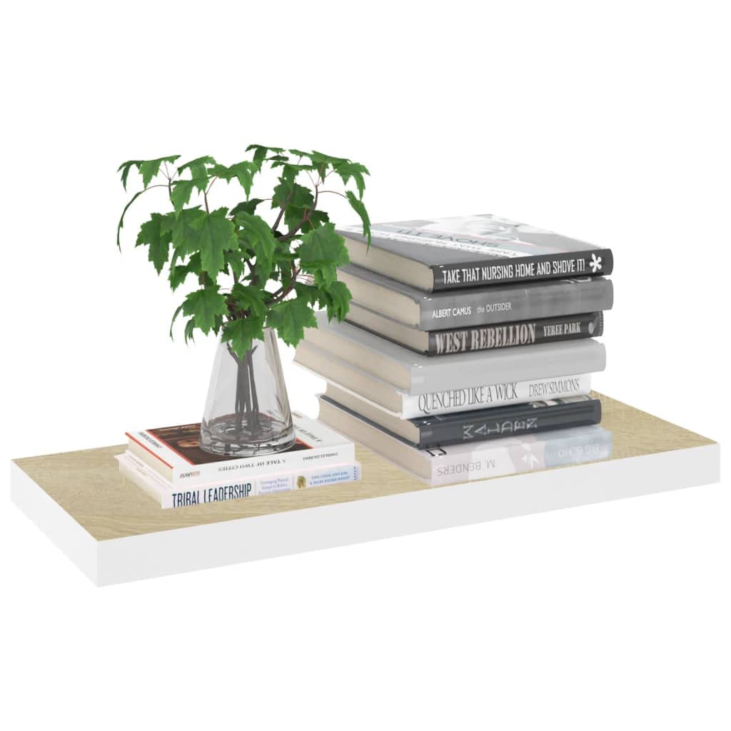 Floating Shelves Wall Mount - Set of 4 Oak & White MDF Shelves 23.6x9.3x1.5 Inches - Multi-Functional Display & Storage Shelves for Bedroom, Living Room, Bathroom, Kitchen, Office - Perfect for Books, Decor, Plants & Organizing Small Items