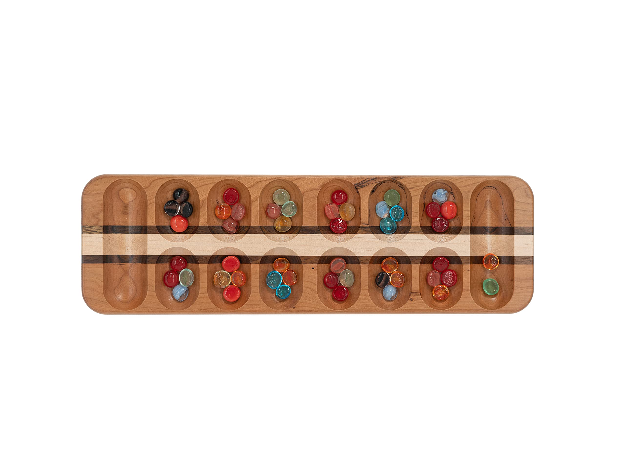 Mancala African Stone Board Game - Classic Wooden Strategy Game with Bold Stripes for Family Fun & Educational Play
