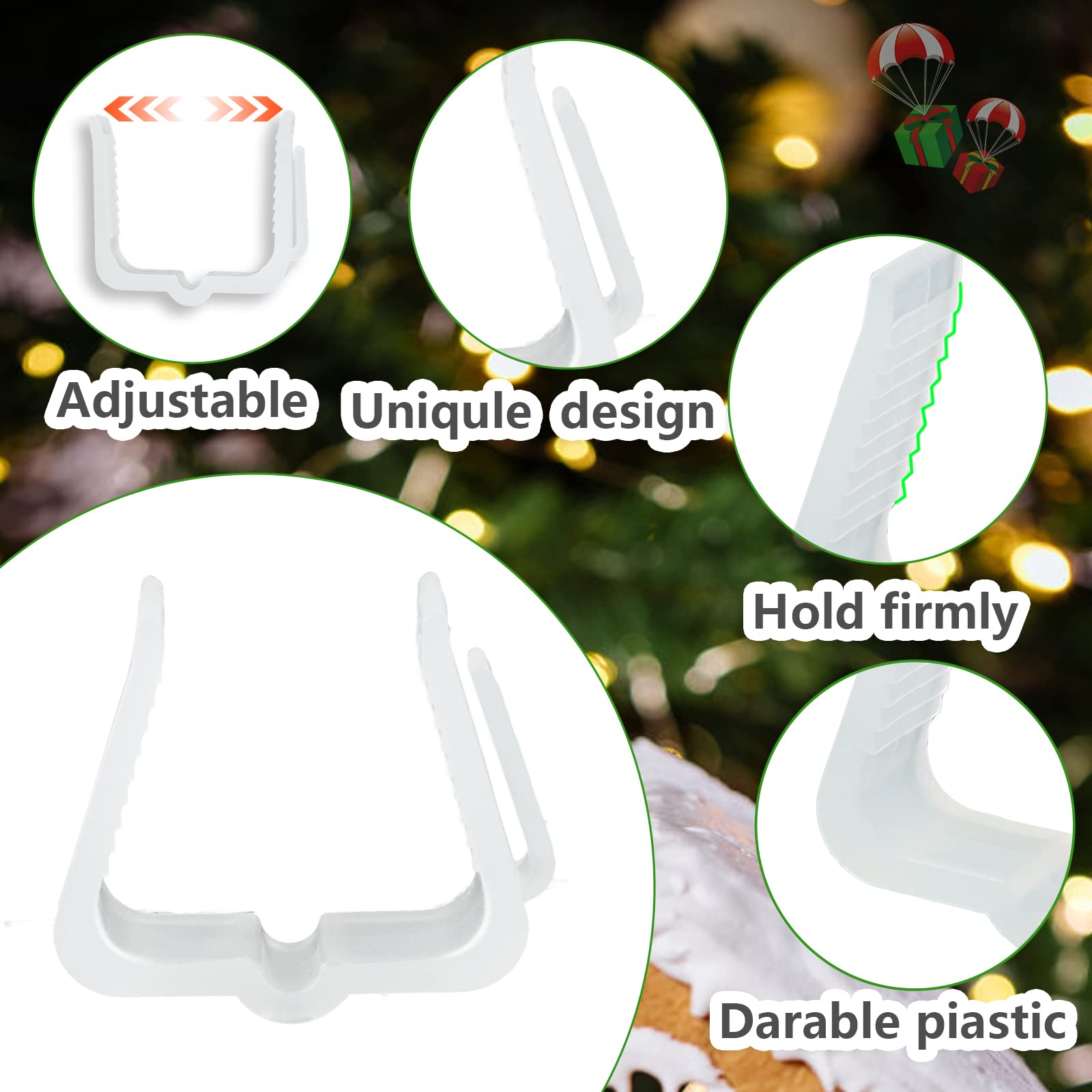 100PCS Christmas Light Clips for Fascia Board & Deck Banister - Heavy Duty Plastic Hangers for Indoor/Outdoor Holiday Lights (Fits 3/4''-7/8'' Thickness) - Perfect for Roof, Gutters & Railings