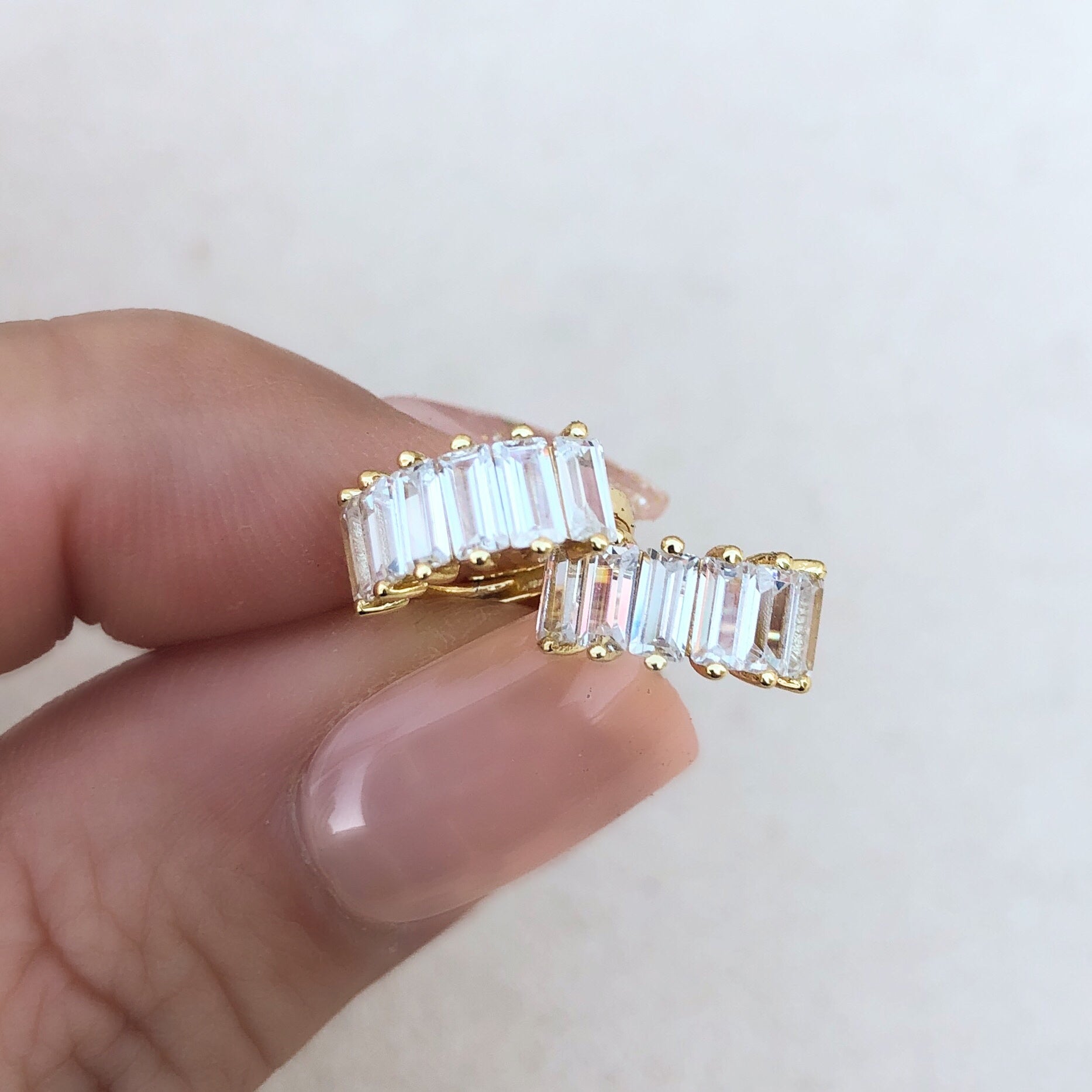 Bling Baguette Huggie Hoop Earrings - 14K Gold Plated Cubic Zirconia Huggie Earrings for Women | Perfect for Parties, Weddings & Everyday Wear
