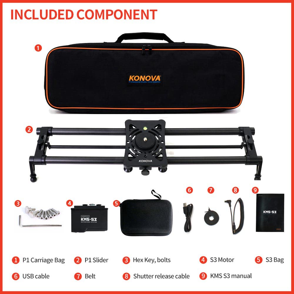 KONOVA P1S3 Wireless Motorized Carbon Fiber Camera Slider for DSLR, Mirrorless & Smartphones - 100cm (39.4