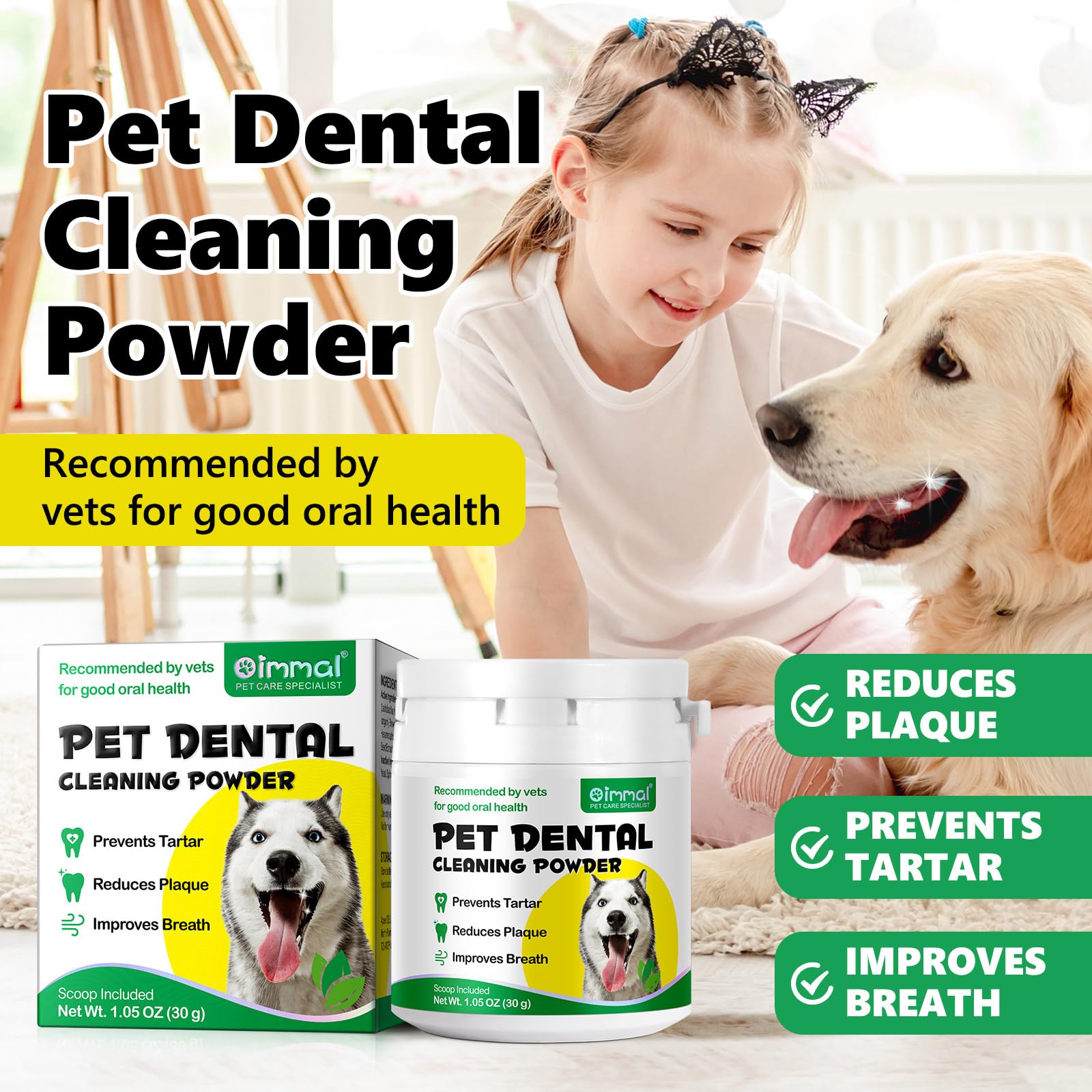 Natural Dog Teeth Cleaning Powder with Probiotics - Freshens Breath, Reduces Plaque & Tartar - Dental Powder for Small, Medium & Large Dogs (30g) - Perfect for Daily Oral Care & Bad Breath Prevention