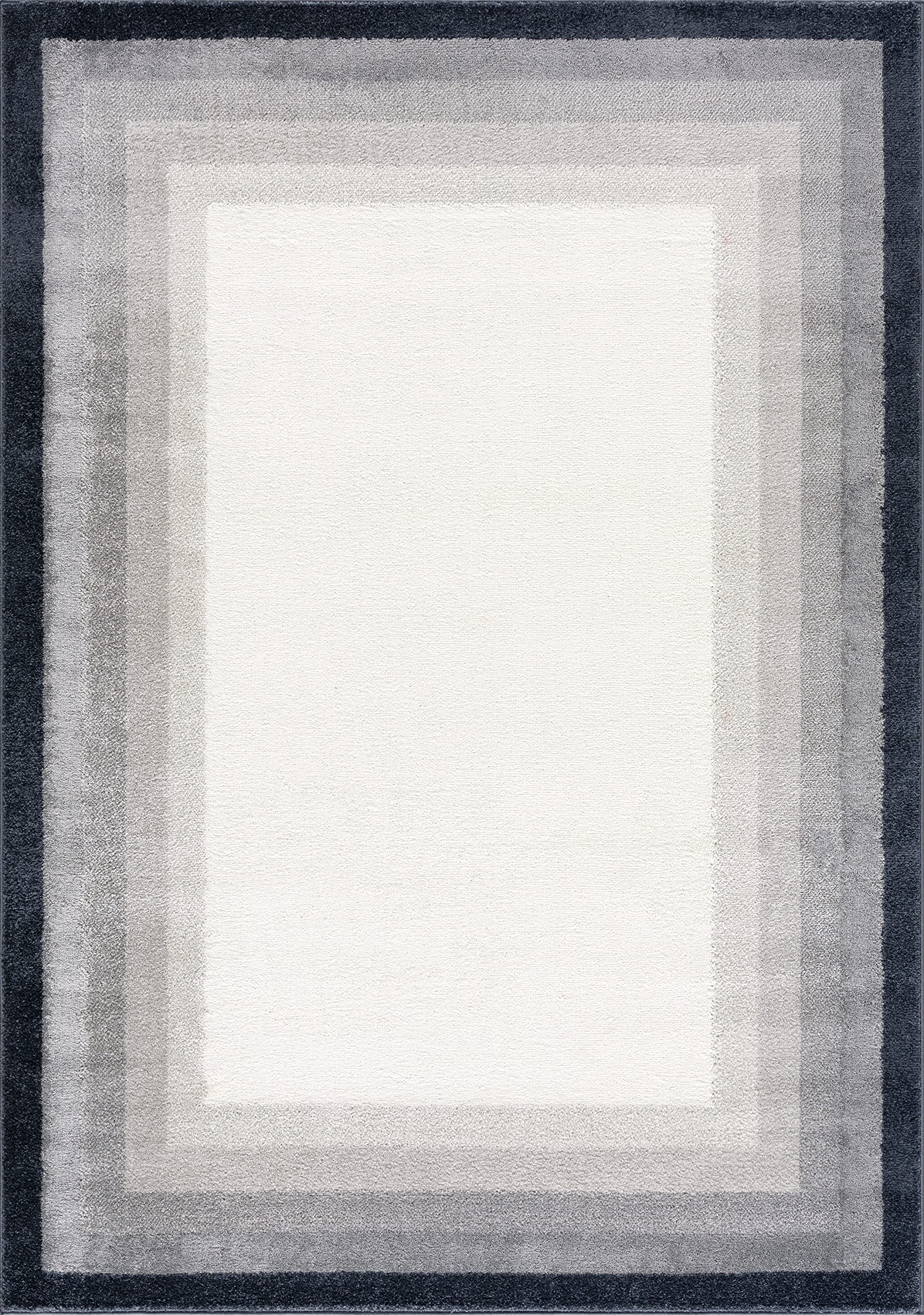 Abani Ivory Area Rug with Contemporary Tonal Grey Border - Modern 6’ x 9’ Dining Room Rug for Under Table - Soft Living Room Carpet, Bedroom Decor, Home Office Floor Mat