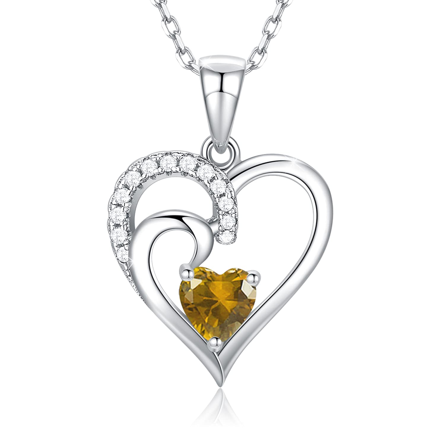 Birthstone Necklace for Women - Sterling Silver CZ Heart Pendant Jewelry | Mothers Day Gifts for Mom, Birthday Gifts for Wife, Daughter, Teen Girls | Adjustable 16