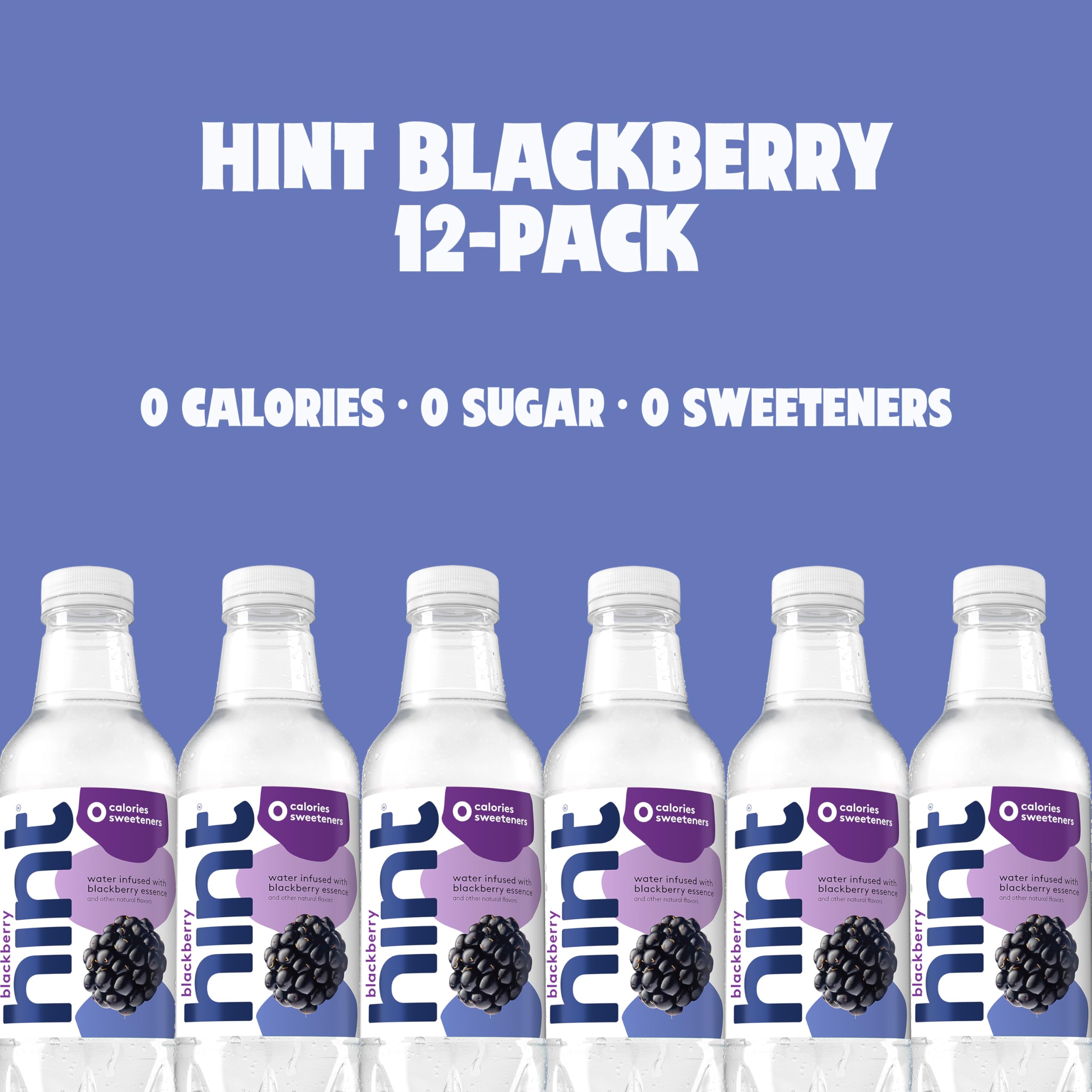 Hint Water Blackberry - 100% Natural Infused Water with Real Fruit, Zero Sugar, Zero Calories, No Artificial Sweeteners or Preservatives, 16 Fl Oz Bottles (Pack of 12) - Perfect for Hydration, Workouts, Office & Healthy Lifestyle