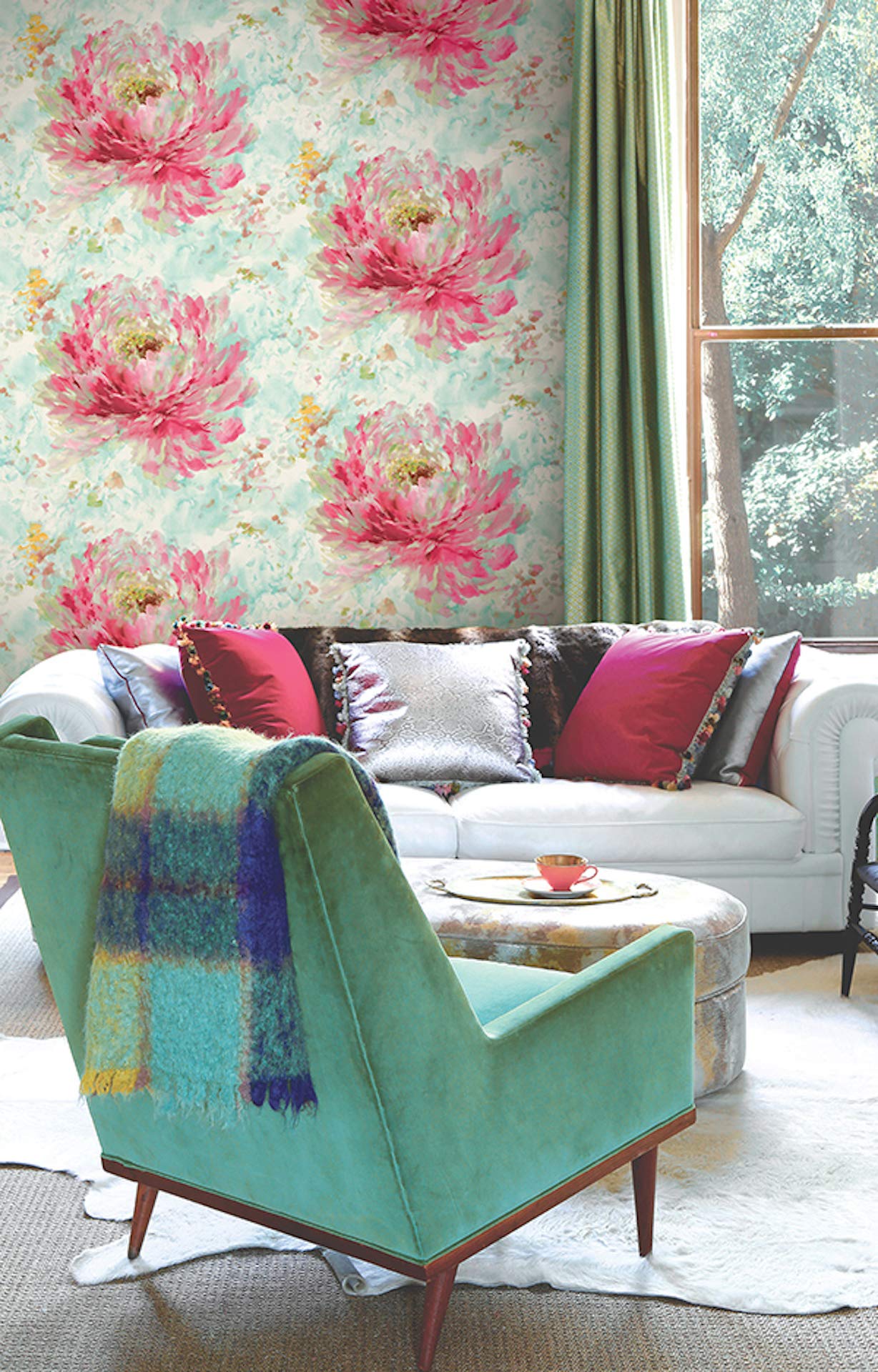 Luxury Floral Wallpaper - Pink, Green & Gold Blossom Designs for Home Decor | Peel & Stick Wallpaper for Bedroom, Living Room, Bathroom