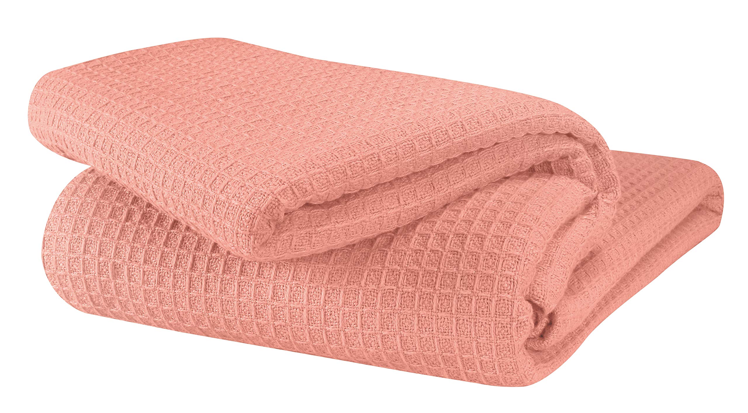 GLAMBURG 100% Cotton Waffle Weave Thermal Blanket - Queen Size All Season Soft Breathable Bed Blanket for Home, Hotel & Travel - Peach Color