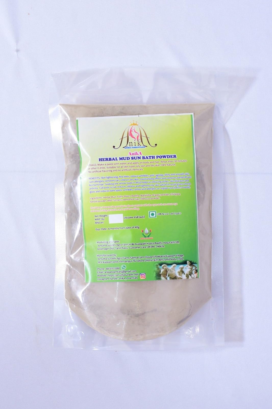 AnikA Herbal Mud Sun Bath Powder for Men & Women | 250gm | Natural Skin Detox & Glow | Spa, Tanning & Relaxation at Home