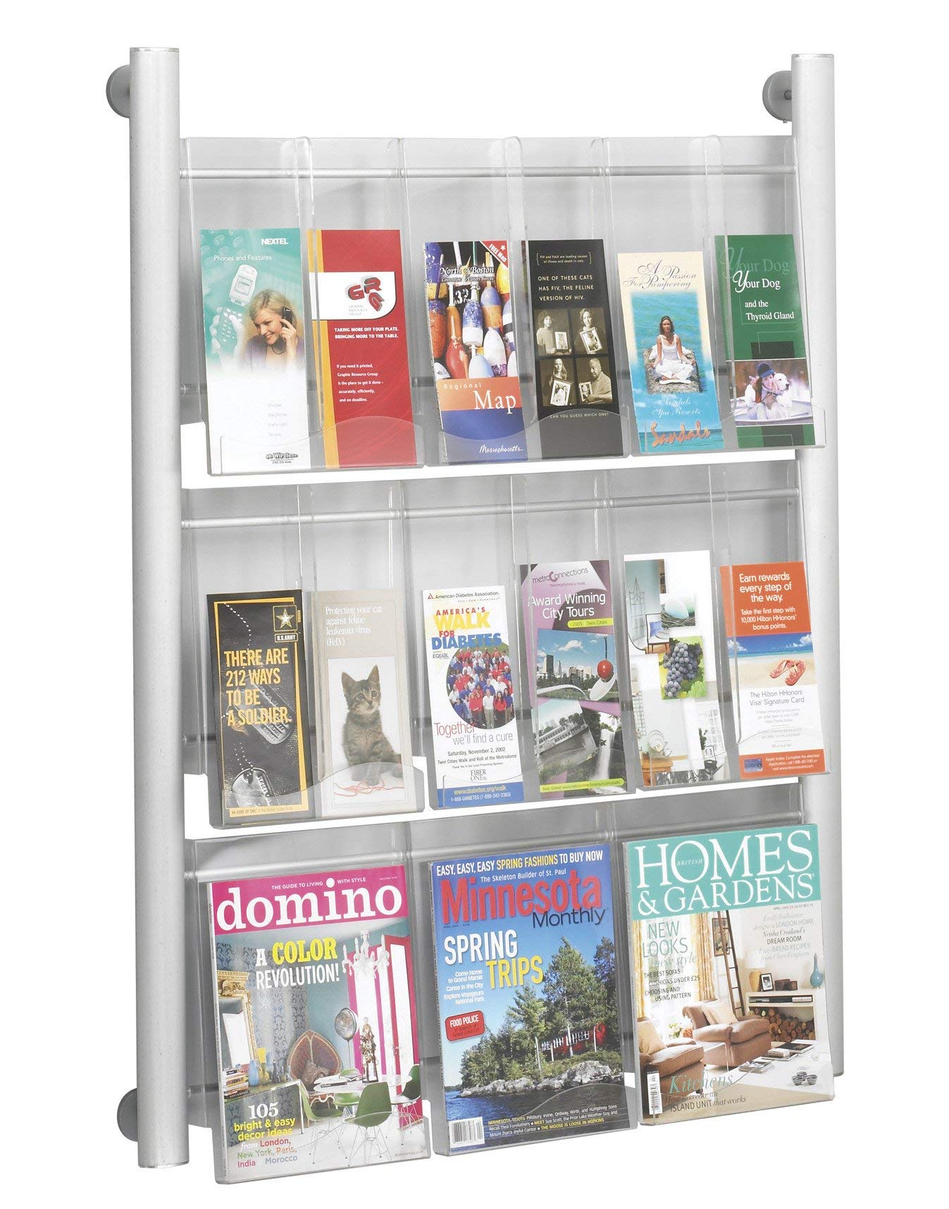 Safco 4134SL Luxe Magazine Rack - 9-Pocket Silver Organizer for Magazines, Books & Mail - Perfect for Home, Office & Waiting Rooms