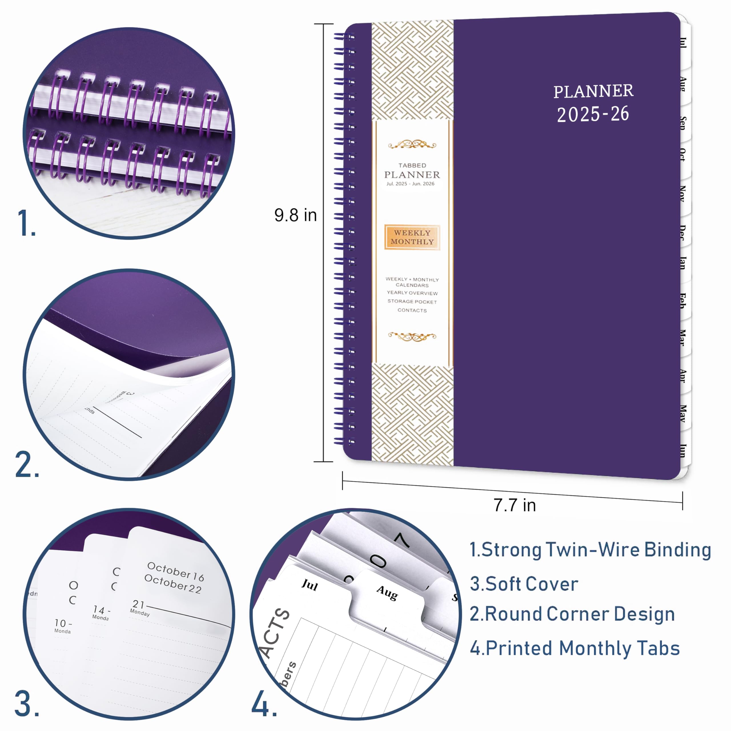 2025-2026 Academic Planner Weekly & Monthly - July 2025 to June 2026, 8x10 Inch Student Planner with Flexible Cover, To-Do Lists & 12 Monthly Tabs, Twin-Wire Binding - Perfect for School, College & Work Organization
