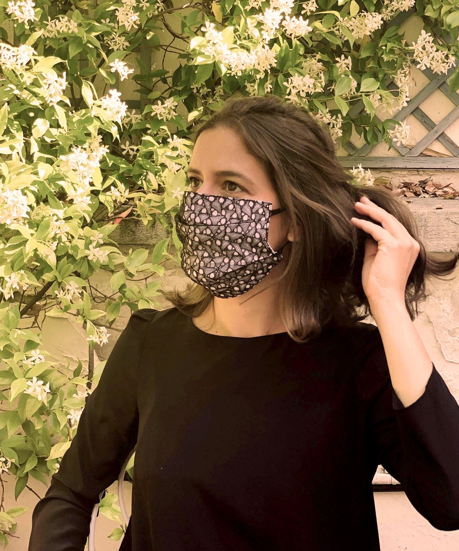 Sophie French Lace Face Mask - Elegant Floral Embroidery Adjustable Ear Loops for Women - Perfect for Weddings, Parties & Special Occasions