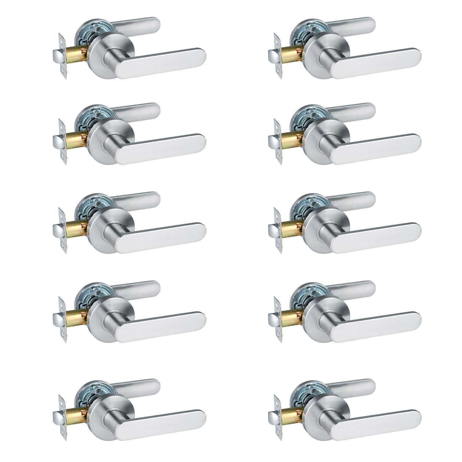 Heavy Duty Satin Nickel Passage Lever Lock - 10 Pack Non-Locking Door Handles for Hallway, Closet & Interior Doors | Durable & Smooth Operation for Residential & Commercial Use