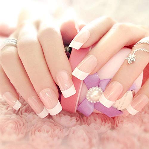 24 Pcs French False Nails with Glue - Long Full Cover Nail Tips for Women, Wedding, Bride - Artificial Nails Art Accessories for Parties, Prom, Special Occasions