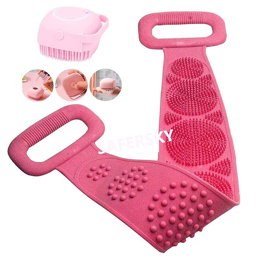 HRK 2-Pack Silicone Body Scrubber with Shampoo Dispenser & Back Scrubber - Exfoliating Bath Brush for Dead Skin Removal - Gentle for Men, Women & Kids (Multi-Color) - Perfect for Shower, Spa & Sensitive Skin Care