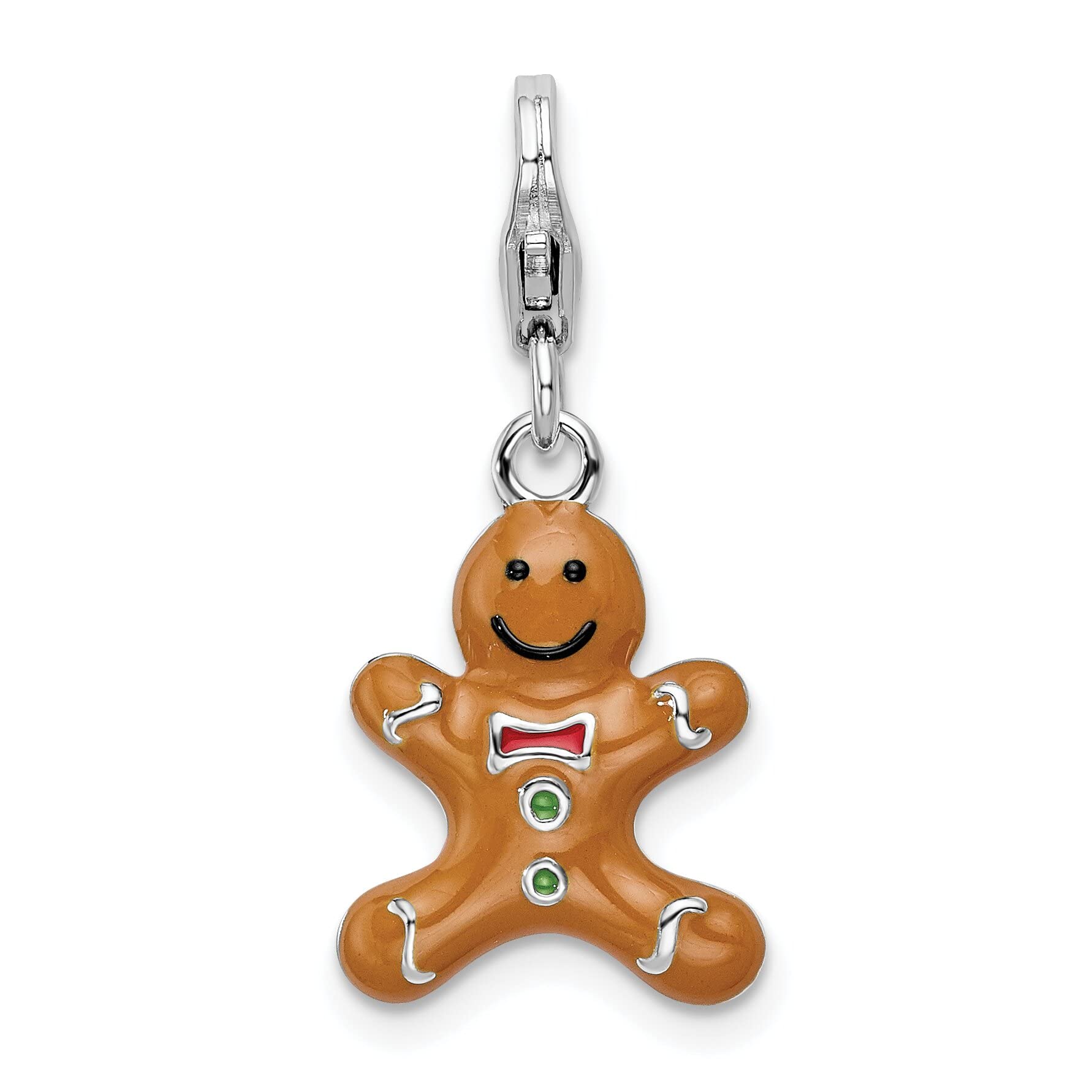 Sterling Silver Gingerbread Man Lobster Clasp Charm - Christmas Holiday Jewelry Gift for Women & Girls - Perfect for Necklaces, Bracelets & DIY Crafting
