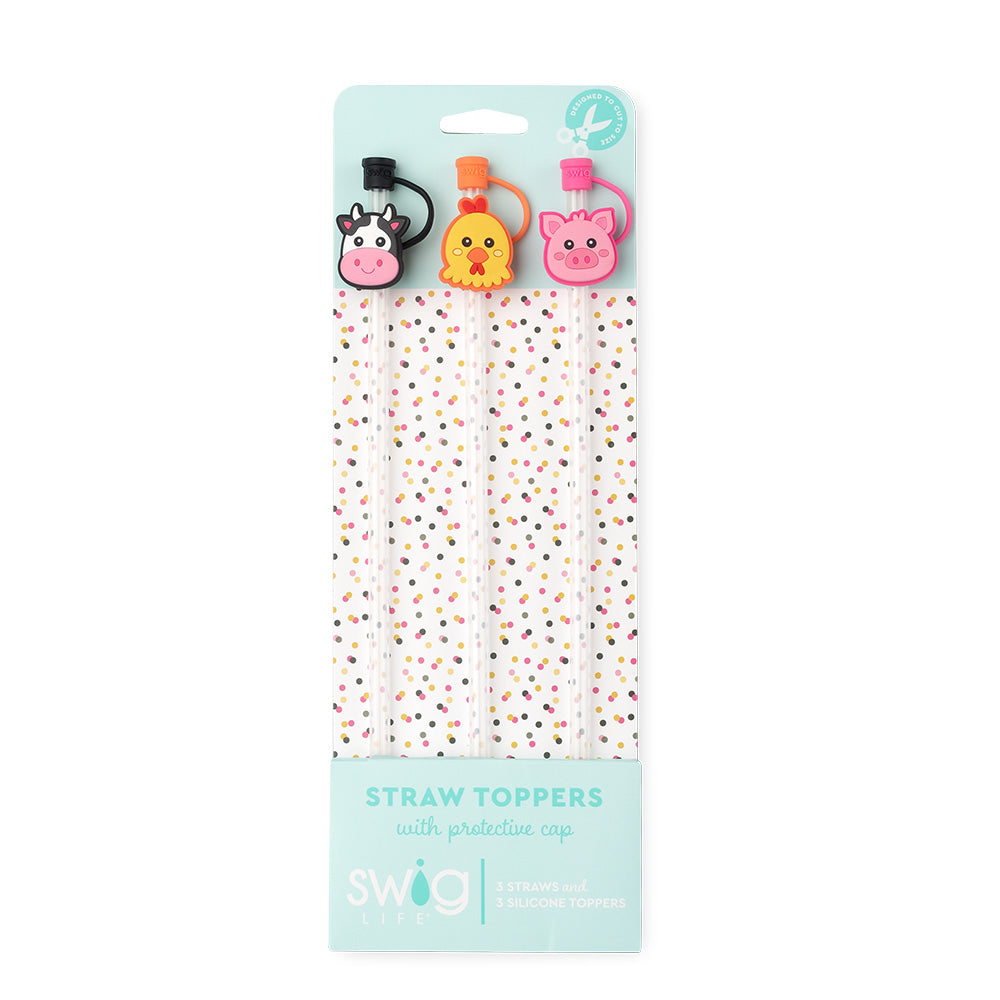Farm Straw Topper Set - 3 Pack Cute Animal Straw Covers for Drinks, Party, and Home Decor - Perfect for Smoothies, Cocktails, and Kids' Cups
