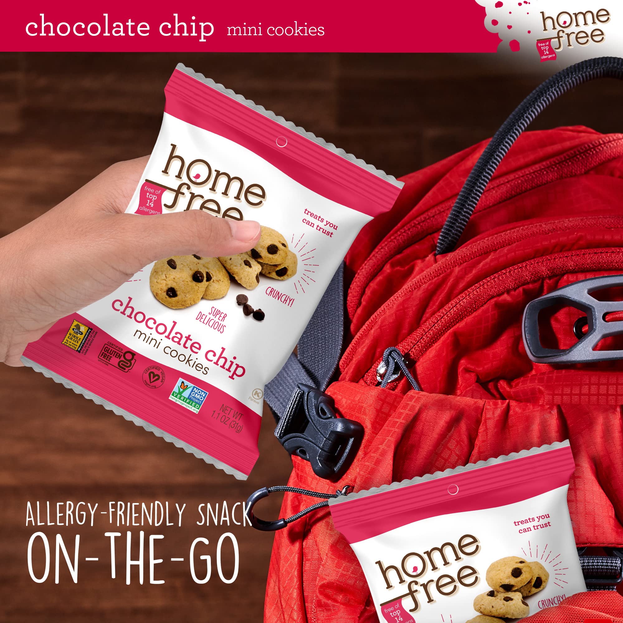 Gluten Free Mini Cookies - Chocolate Chip, 1.1oz Single Serve Pack of 64 | Homefree Trusted Snacks | Perfect for School Lunches, Office Snacks & On-the-Go Treats