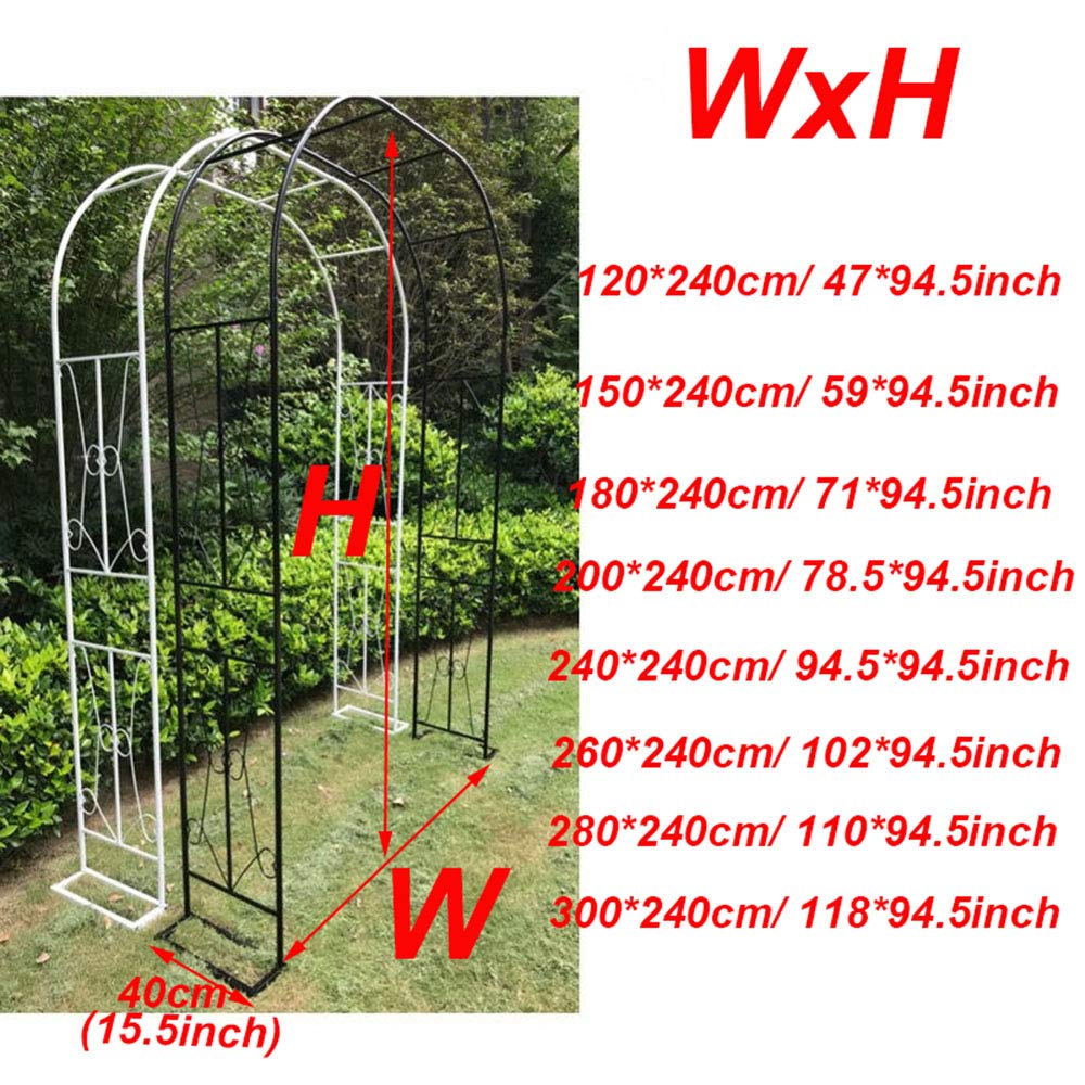 7.9ft Tall Wrought Iron Flower Arch Trellis for Climbing Plants - Outdoor Garden Arbor Pergola with Base, Weather-Resistant Black & White Metal Decoration - Perfect for Vine Support, Wedding Backdrops, and Patio Landscaping