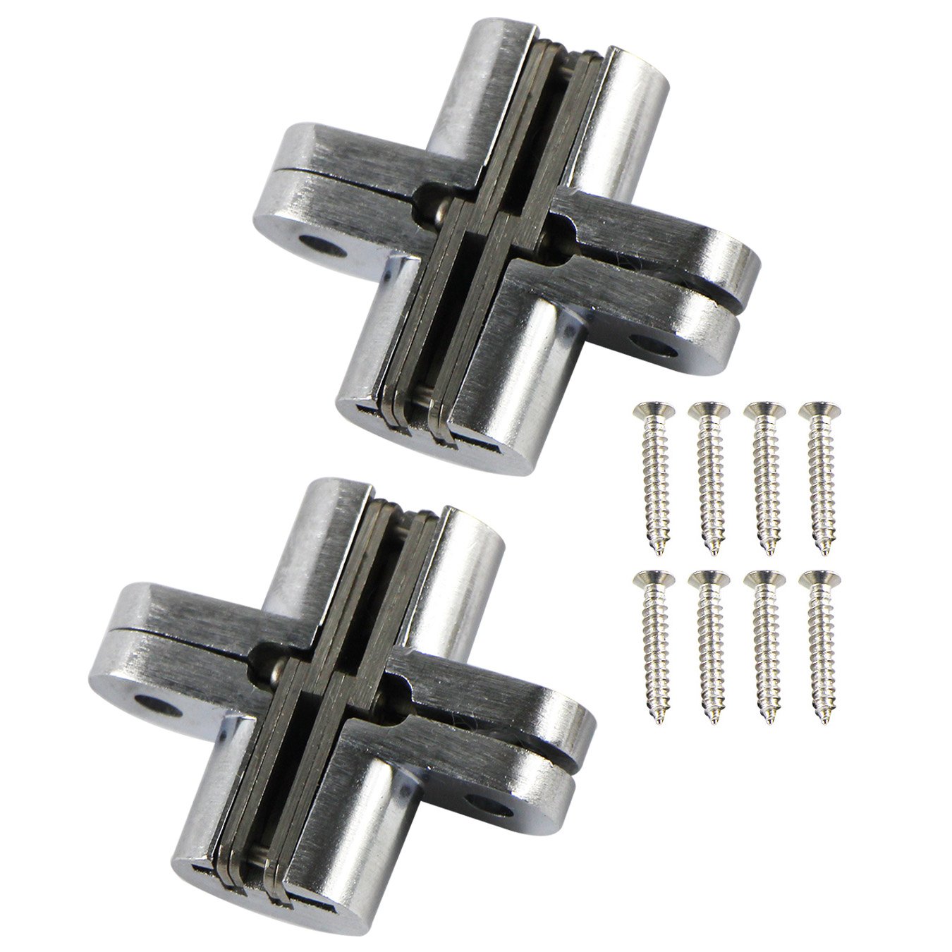 UOOOM 1 Pair Heavy Duty Stainless Steel Invisible Hinges - 180 Degree Concealed Cross Hinge for Folding Doors & Cabinets (32-A#) - Perfect for Kitchen Cabinets, Wardrobes & Furniture Installation