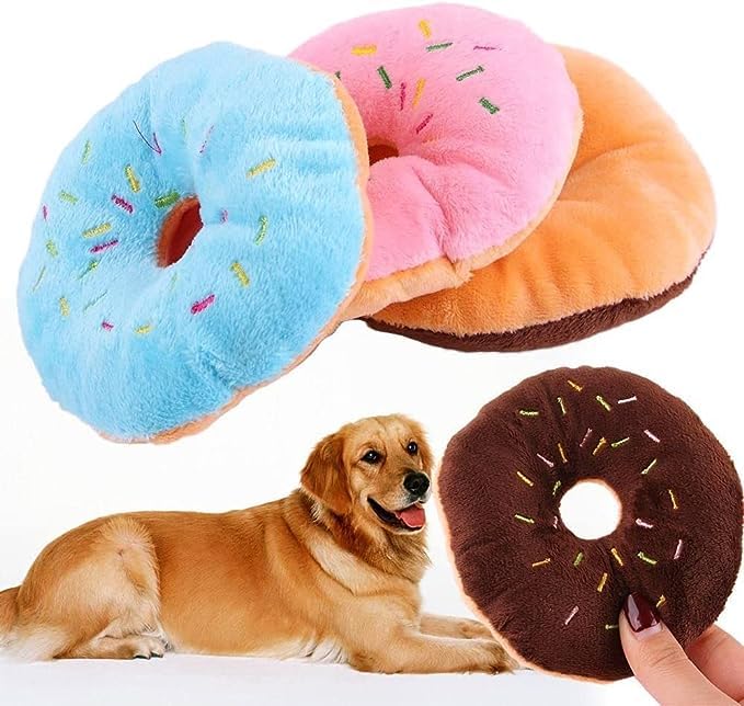 2 PCS Blue Donut Shape Plush Dog Toys with Squeaker - Chew Guard Technology for Small & Medium Dogs - Soft & Durable Chewing Toy for Puppies - Perfect for Playtime, Training & Teething Relief