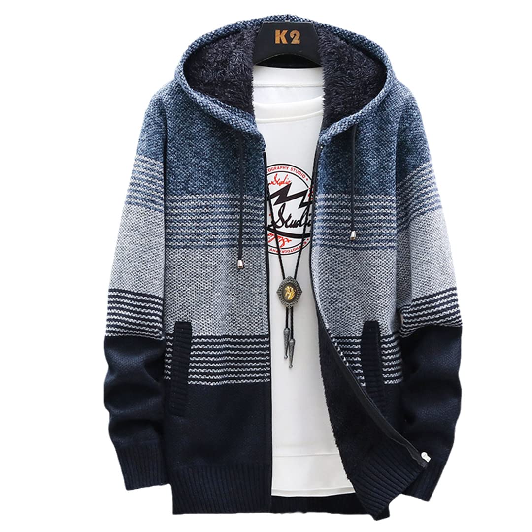 Men's Slim Fit Hooded Cardigan Sweater - Fleece Lined Knit Pullover for Autumn & Winter | Warm Cozy Layering for Casual Outfits, Office Wear & Outdoor Activities