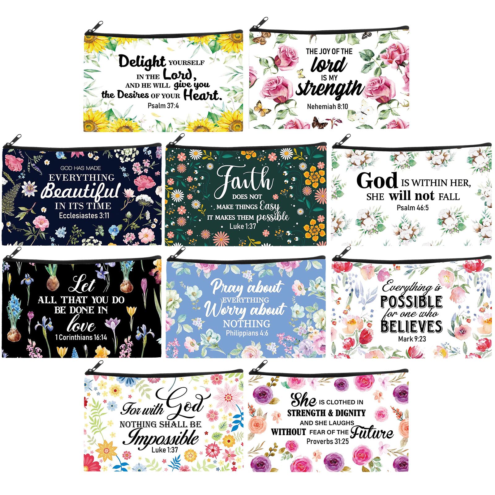 10 Christian Makeup Bags with Bible Verses - Inspirational Gifts for Women, Mom, Sister - Perfect for Birthdays & Christmas