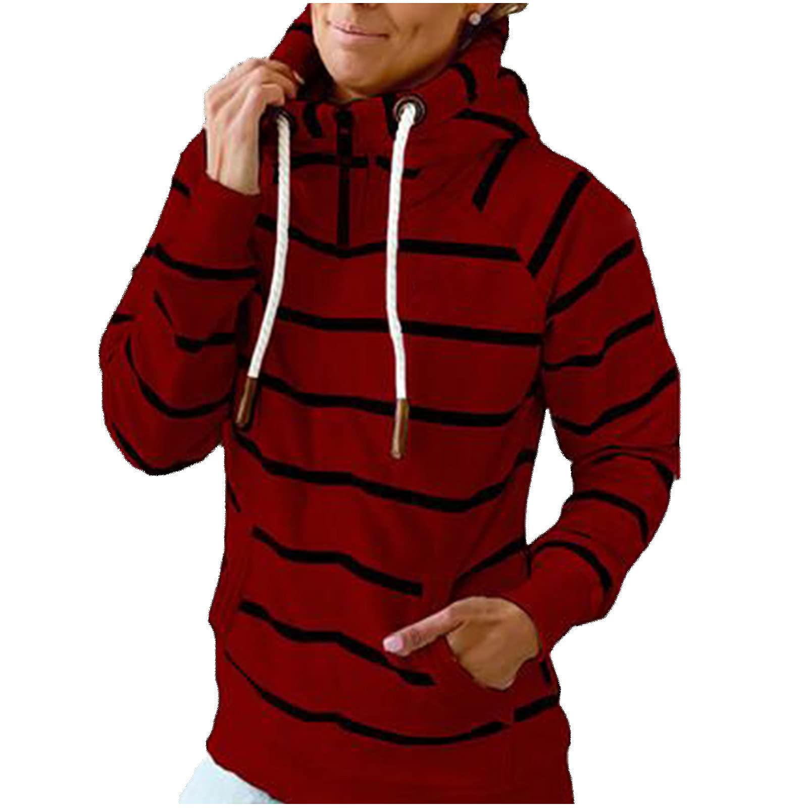 Women's Zip Hoodies with Stripe Turtleneck, Long Sleeve Drawstring Sweatshirt for Workout, Fall Casual Pocket Tops - Perfect for Gym, Outdoor Activities, and Everyday Wear