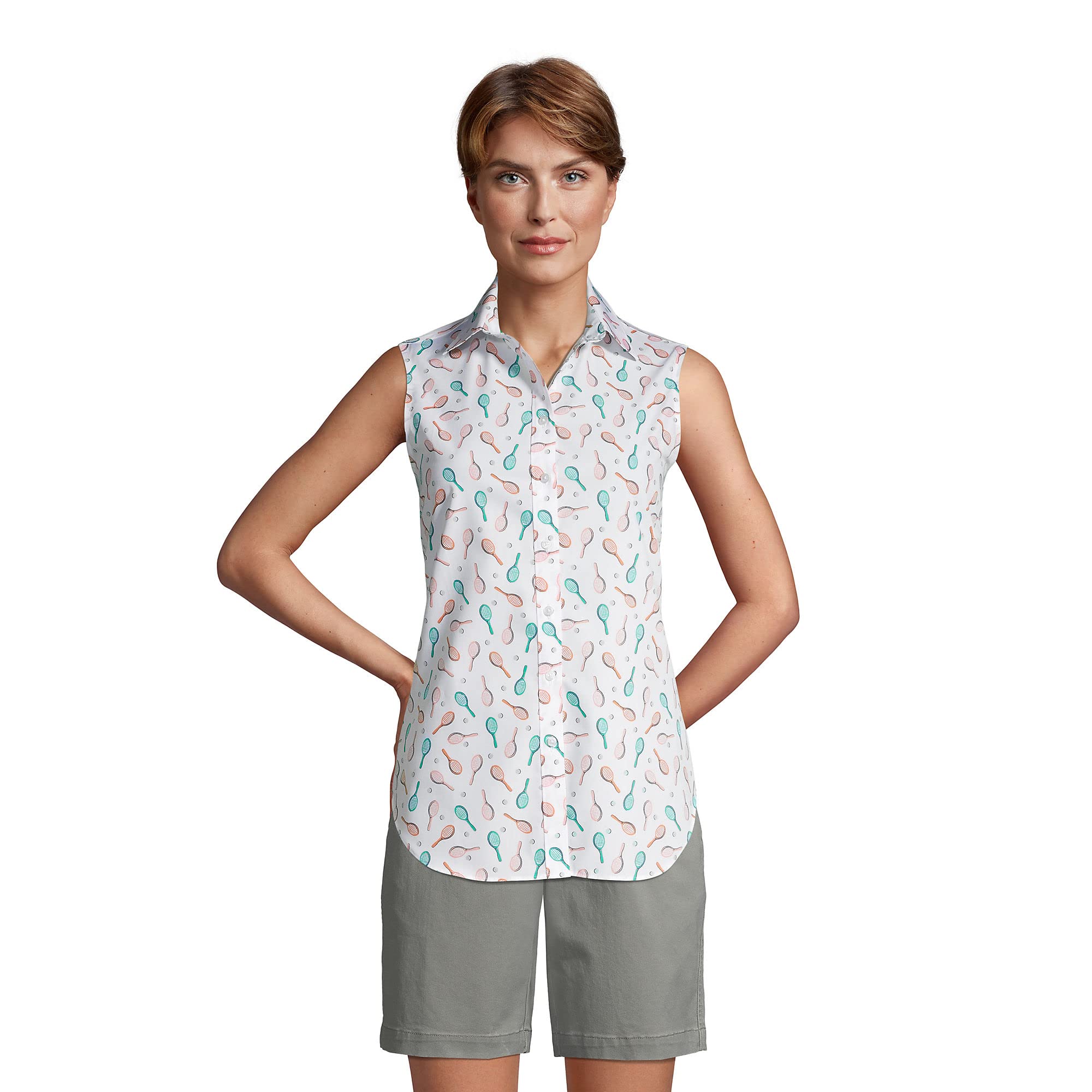 Lands' End Women's Sleeveless No Iron Shirt - Wrinkle-Free Blouse for Work & Travel - Office Wear & Business Casual Outfits