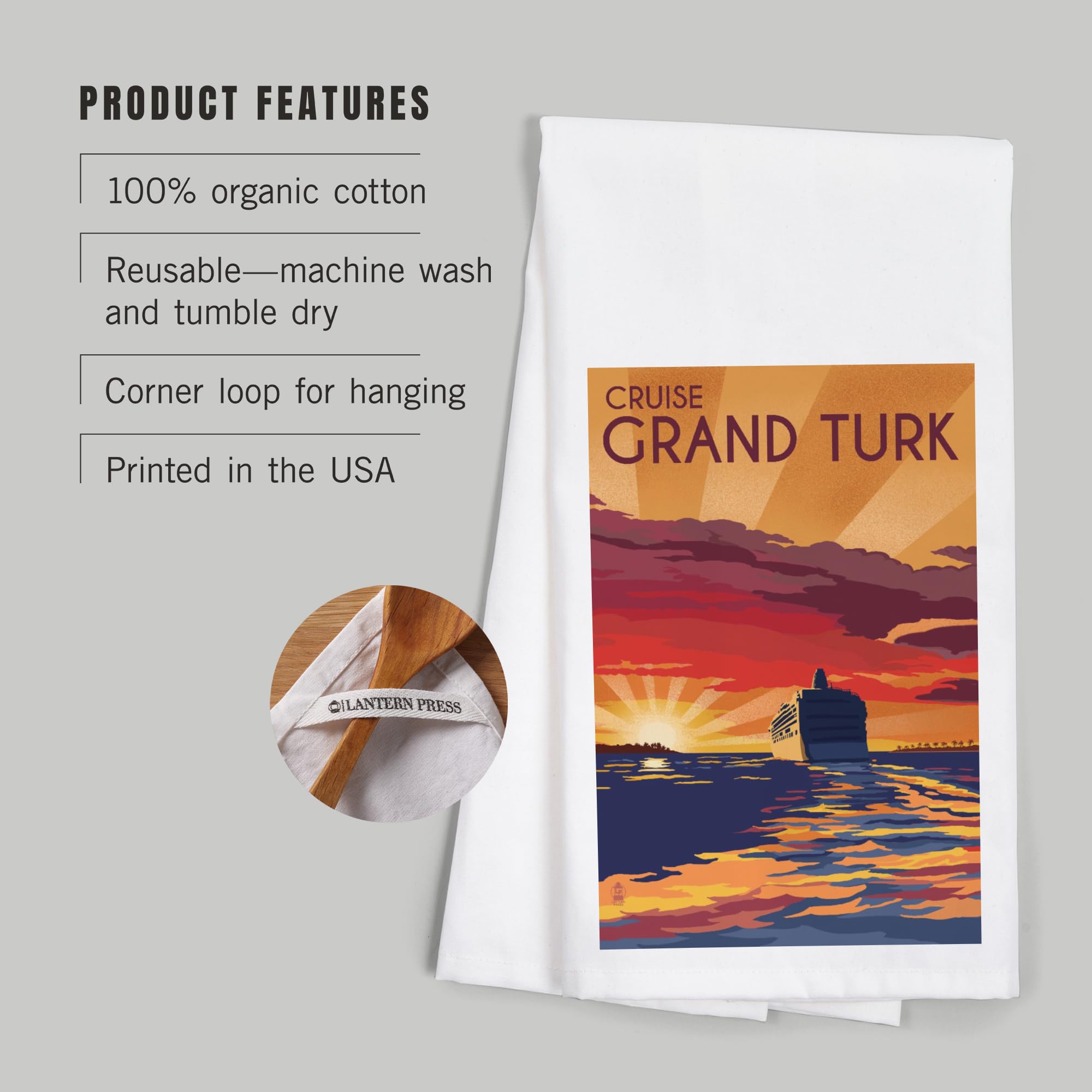 Lantern Press Cruise Grand Turk 100% Cotton Tea Towel - Decorative Kitchen Hand Towel for Home & Gifts | Dish Drying, Wall Decor, Coastal Bathroom Accent