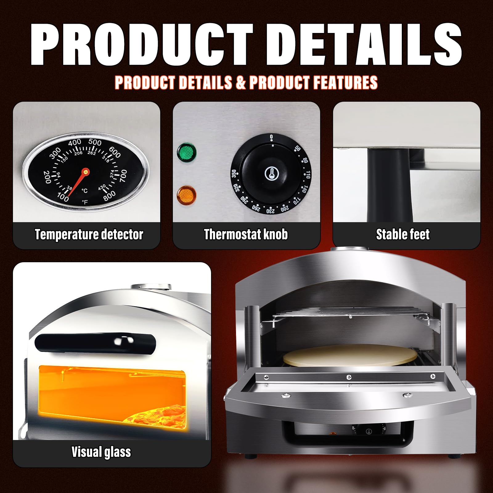 Portable Electric Pizza Oven - 1800W Countertop Pizza Maker with 14