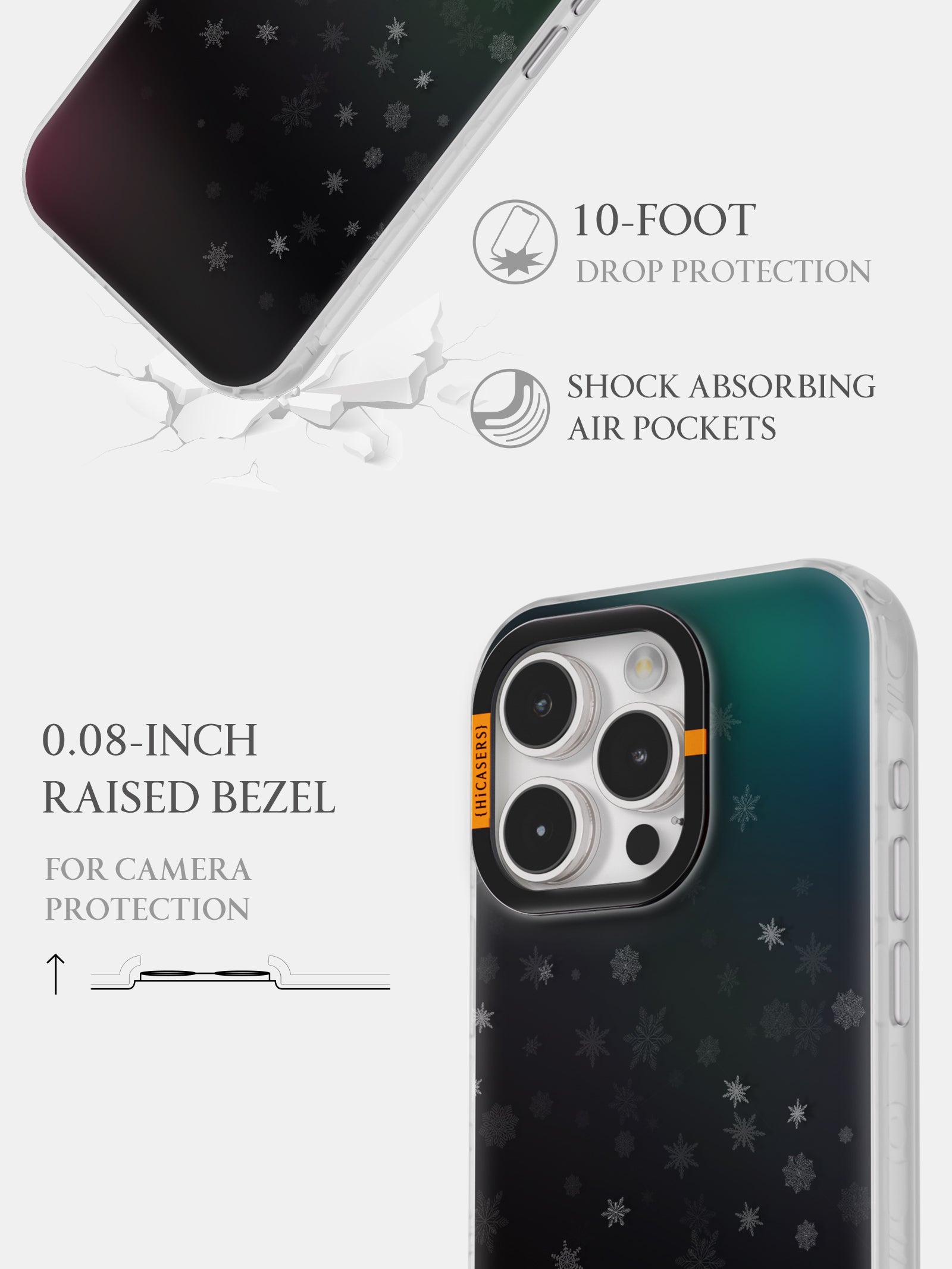 Iridescent Mirror Case with Small Snowflakes Pattern - Charcoal Grey | Perfect for Holiday Gifts, Winter Decor & Vanity Accessories