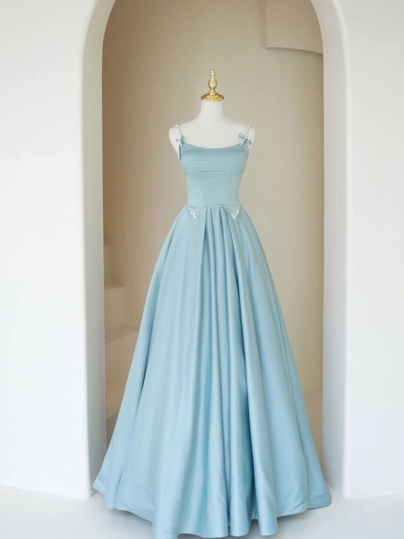 Elegant Blue Satin A-Line Long Prom Dress for Bridesmaids - Perfect for Weddings, Formal Events & Evening Parties