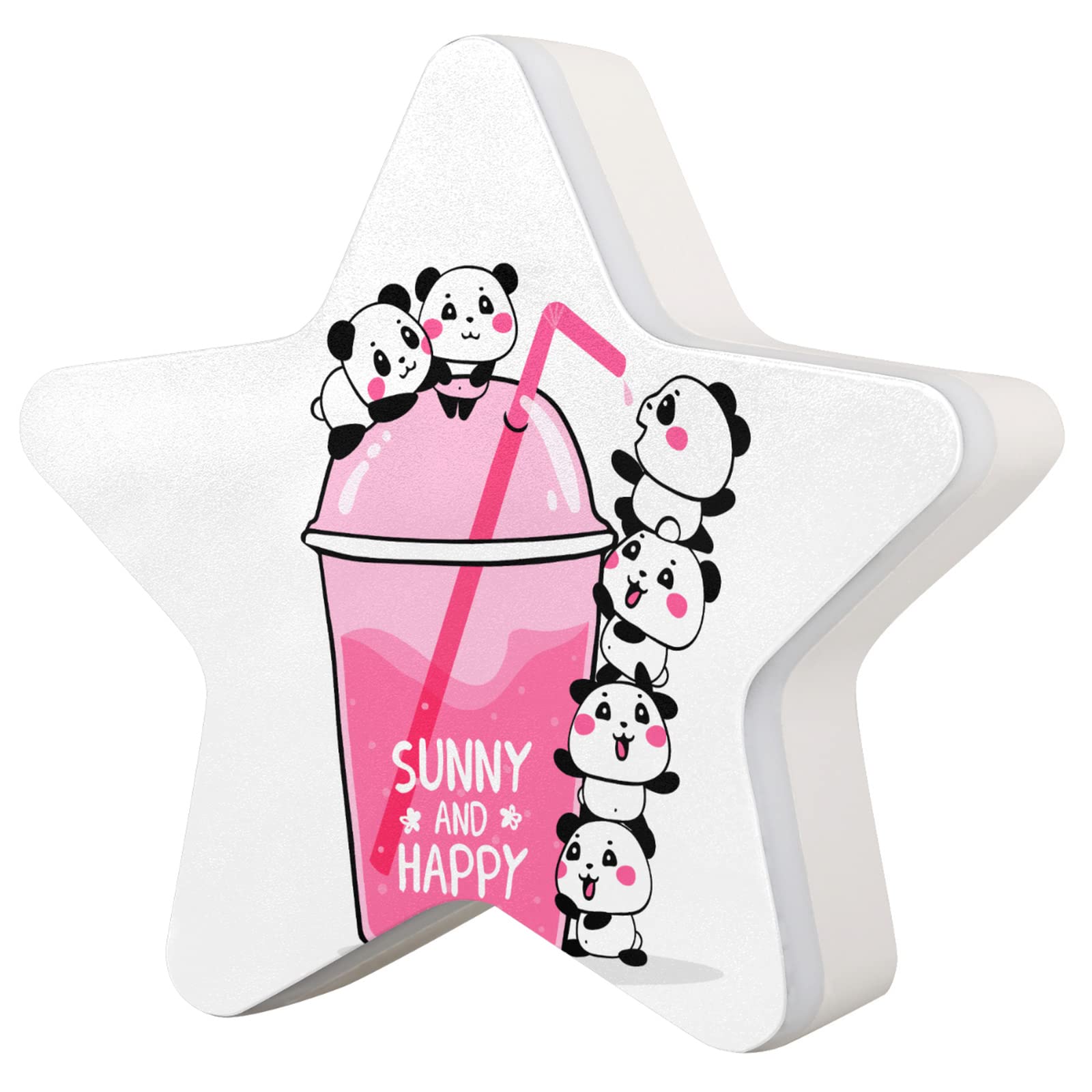 Cartoon Panda Pink Cocktail LED Night Light with Dusk to Dawn Sensor - Plug in Night Lamp for Kids Room, Bedroom, Bathroom, Kitchen, Hallway, Nursery & Stairs | Perfect for Nighttime Safety, Soothing Sleep & Home Decor