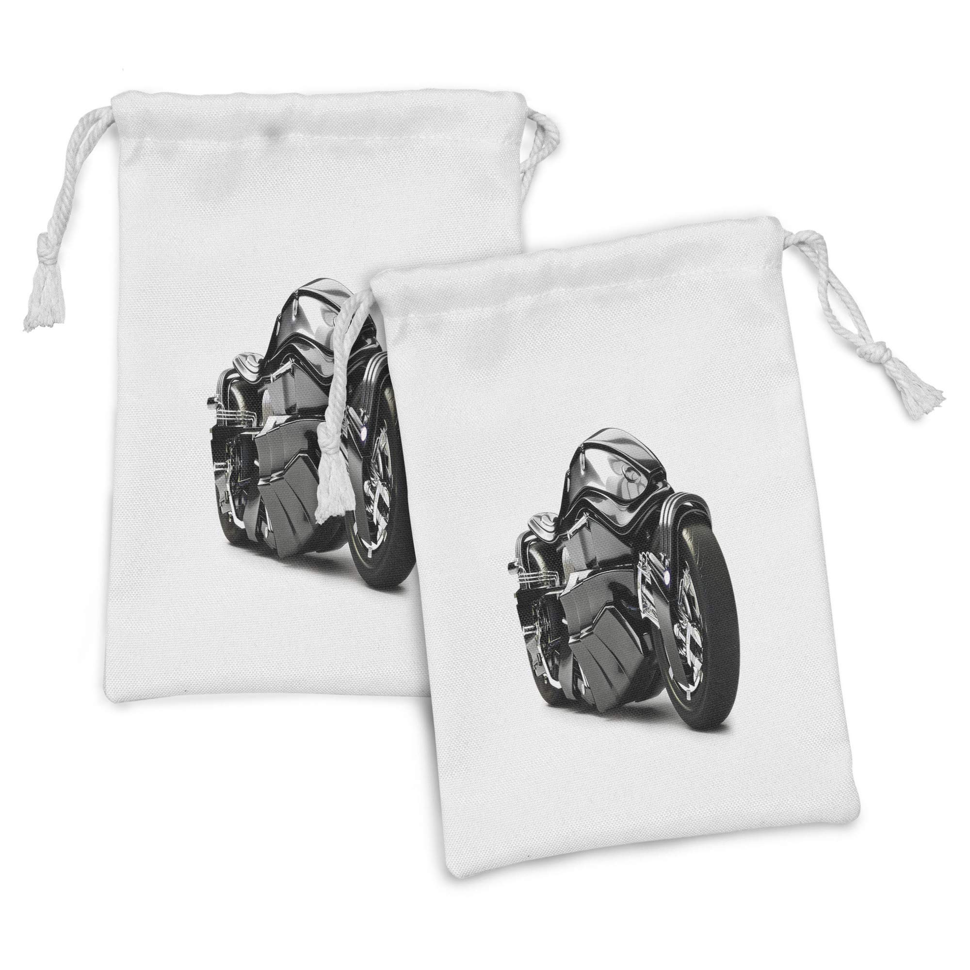 Ambesonne Motorcycle Fabric Pouch Set of 2 - Futuristic Motorcycle Design Drawstring Bags for Toiletries, Masks & Gifts (9