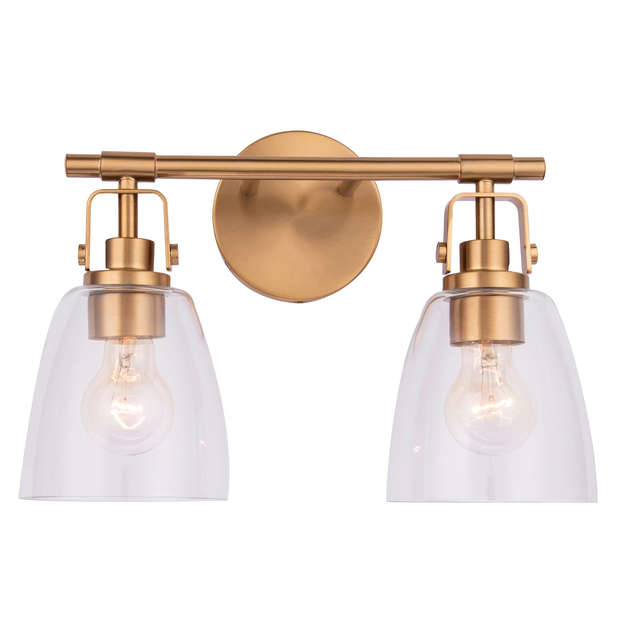 Modern Farmhouse 2-Light Vanity Light - Brushed Nickel Bathroom Sconce with Clear Glass Shades - Perfect for Bathroom, Powder Room, and Dressing Area Lighting