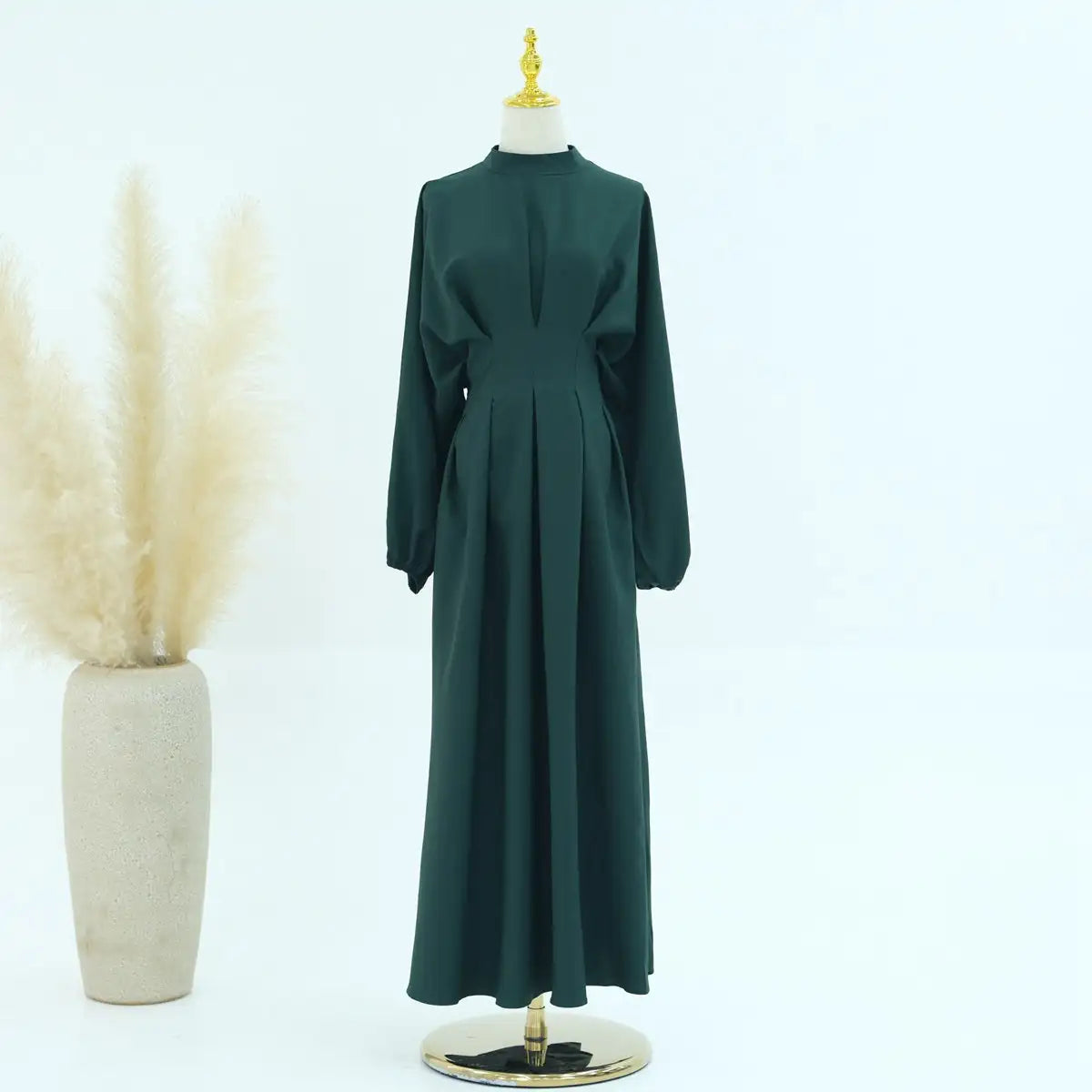 Modest Muslim Women's Elastic Sleeve Linen Abaya Dress - Comfortable Prayer Dress for Home & Mosque