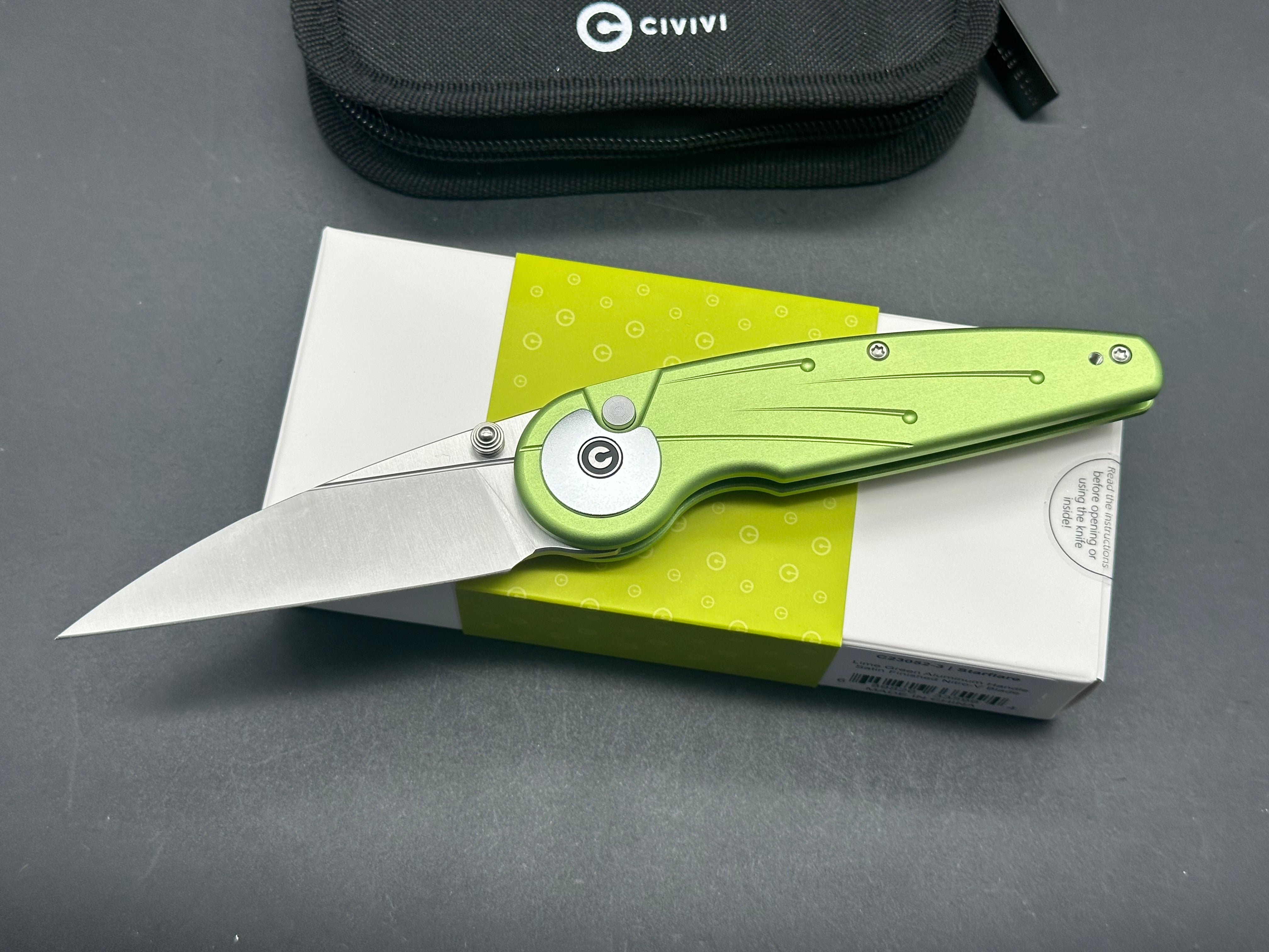 CIVIVI STARFLARE Folding Pocket Knife - Lime Green Aluminum Handle, Nitro-V Steel Plain Edge with Satin Finish (Model C23052-3) | EDC, Outdoor Camping, Hiking & Survival Tool