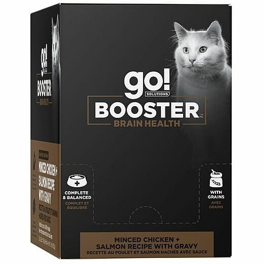 Go! Solutions Booster Brain Health Minced Chicken & Salmon Wet Cat Food with Gravy - Supports Cognitive Function & Healthy Skin for Adult Cats - Perfect for Picky Eaters & Mealtime Enrichment