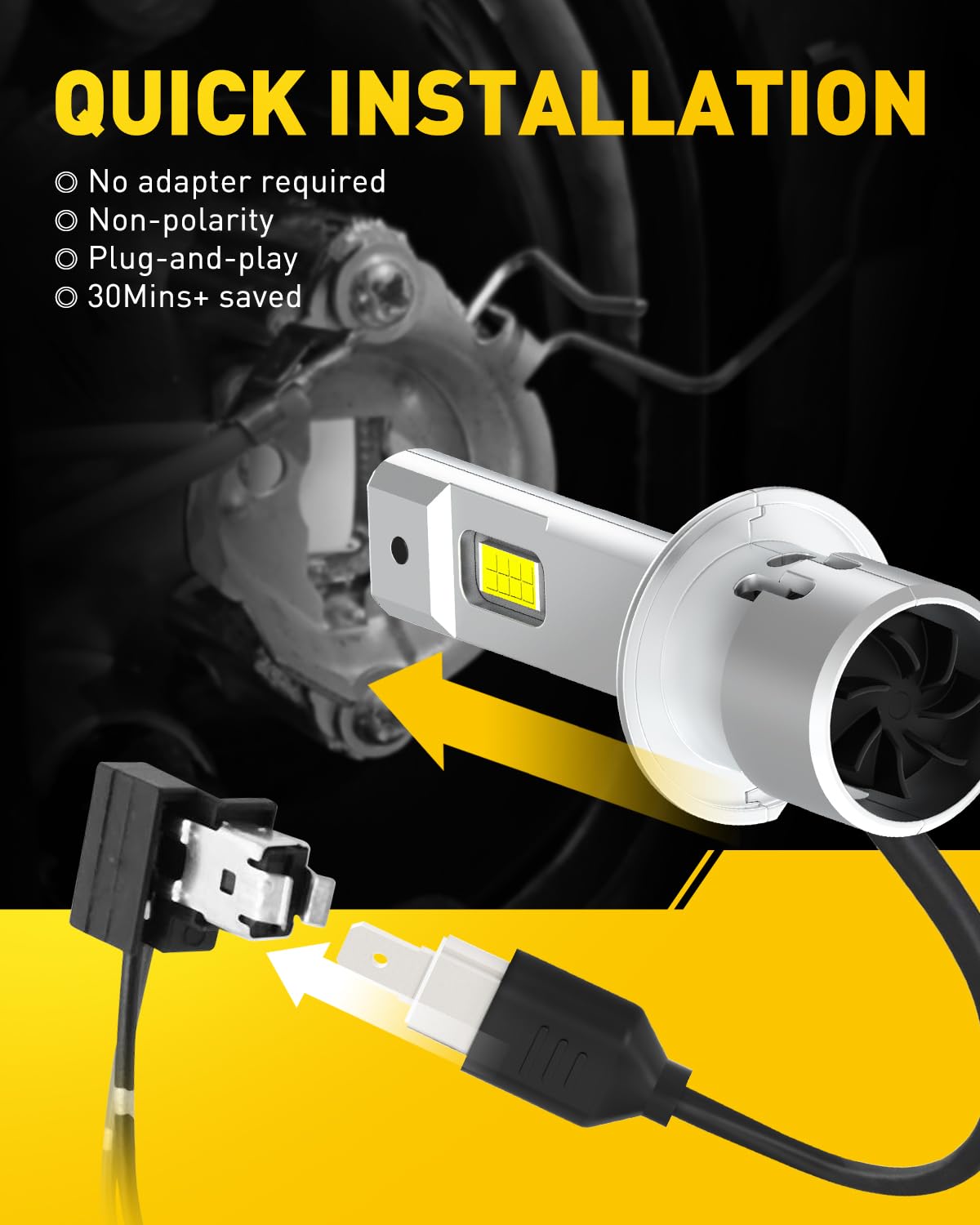 AUXITO 2025 Upgraded H1 LED Bulbs - 30000 Lumens Super Bright, 6500K Cool White with Cooling Fan, H1 CANBUS Ready Fog Light Bulbs, Plug and Play, Pack of 2 - Perfect for Night Driving, Off-Road Adventures & Foggy Conditions