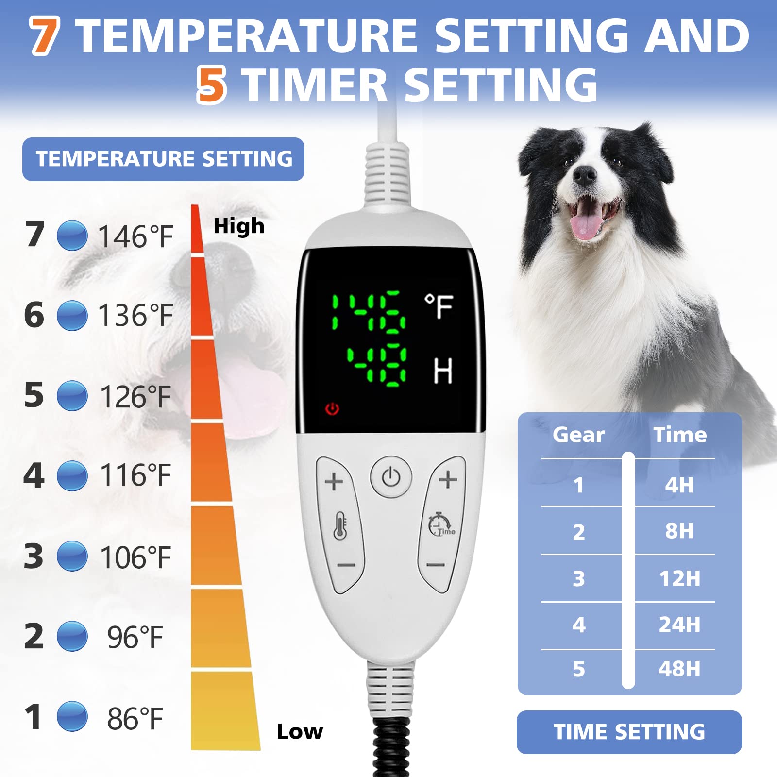 Electric Pet Heating Pad for Cats & Dogs - Adjustable Temperature & Timer, Soft Cover - Cozy Warming Bed Mat for Winter, Arthritis Relief & Comfortable Sleep
