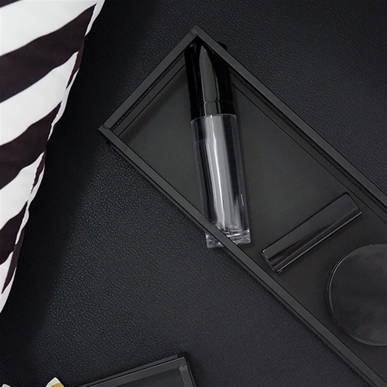 **Matte Black Geometric Hollow Iron Tray - Decorative Jewelry & Perfume Organizer for Dresser, Vanity, or Bathroom Storage (Black)**