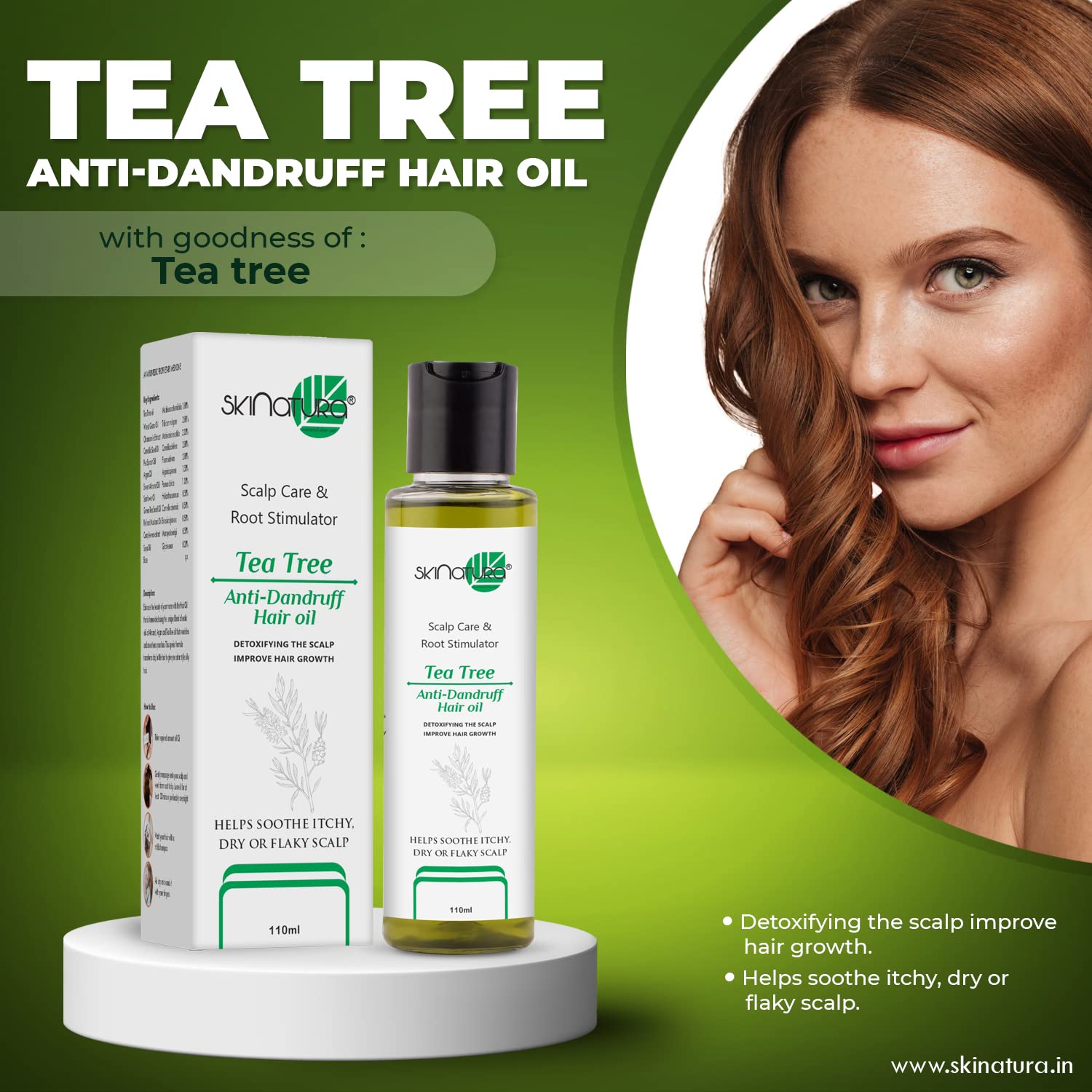 Organic Tea Tree Anti-Dandruff Hair Oil for Scalp Care & Hair Growth - 12 Natural Oils Blend (110ml) - Soothes Itchy Scalp & Promotes Stronger Hair for Men & Women